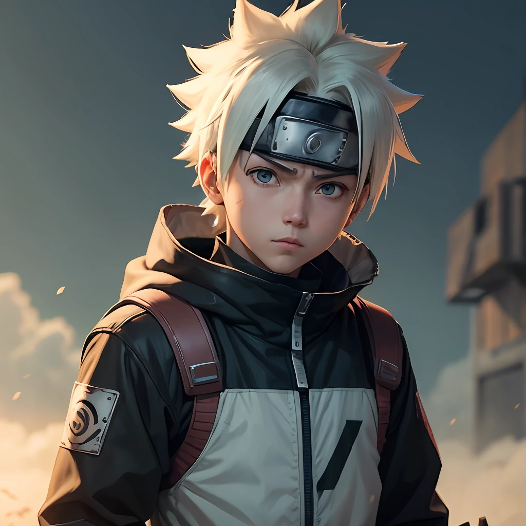 younge boy，Naruto，Kakashi，whaite hair，of a real