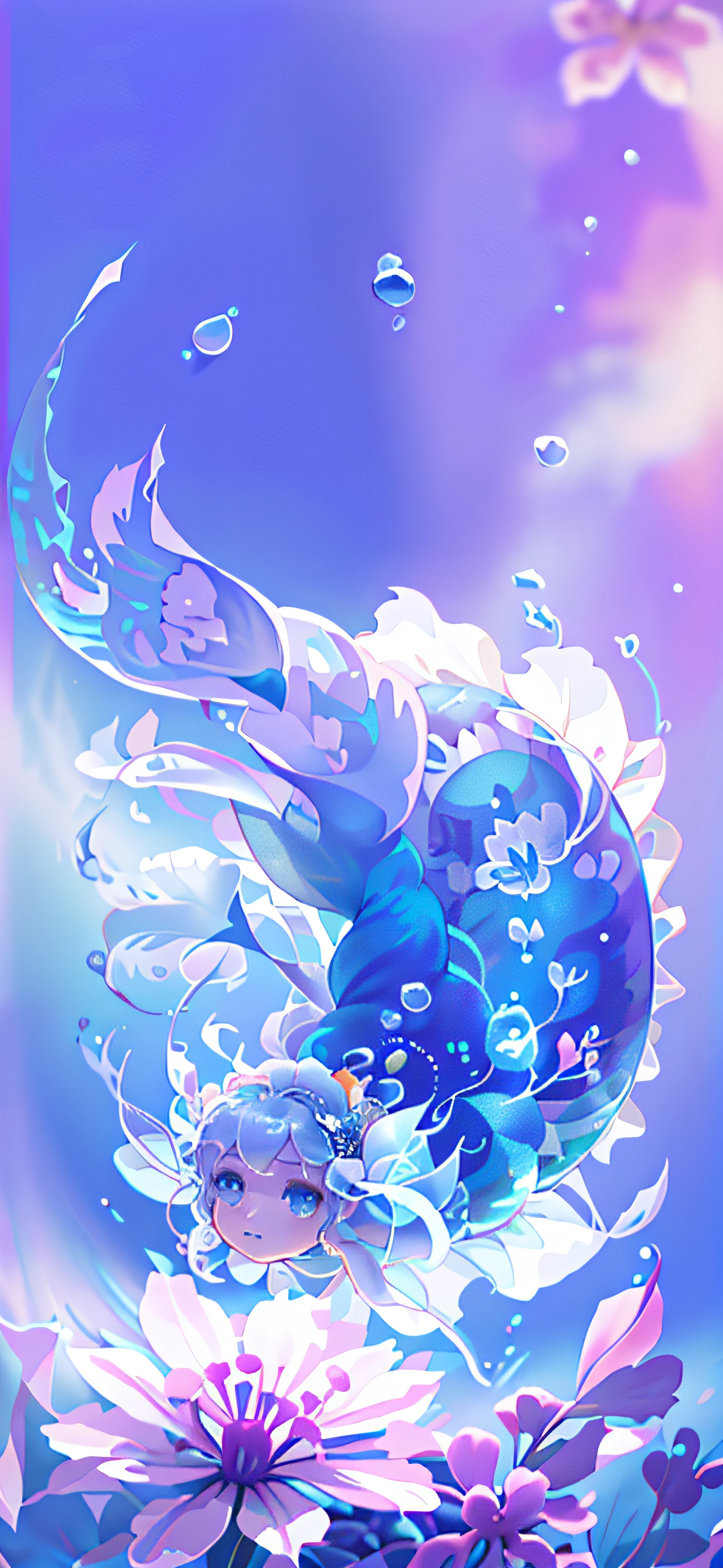 There is a fish in the bubble,There are flowers and bubbles, bubbly underwater scenery, closeup cinematic aquatic scene, cute 3 d render, moon light fish eye illustrator, bubbles vfx, soft 3d render, fish are glowing in the ocean, iphone wallpaper, fish swimming around, fish lens, The fish, wallpaper mobile, background artwork, Cute! C4D