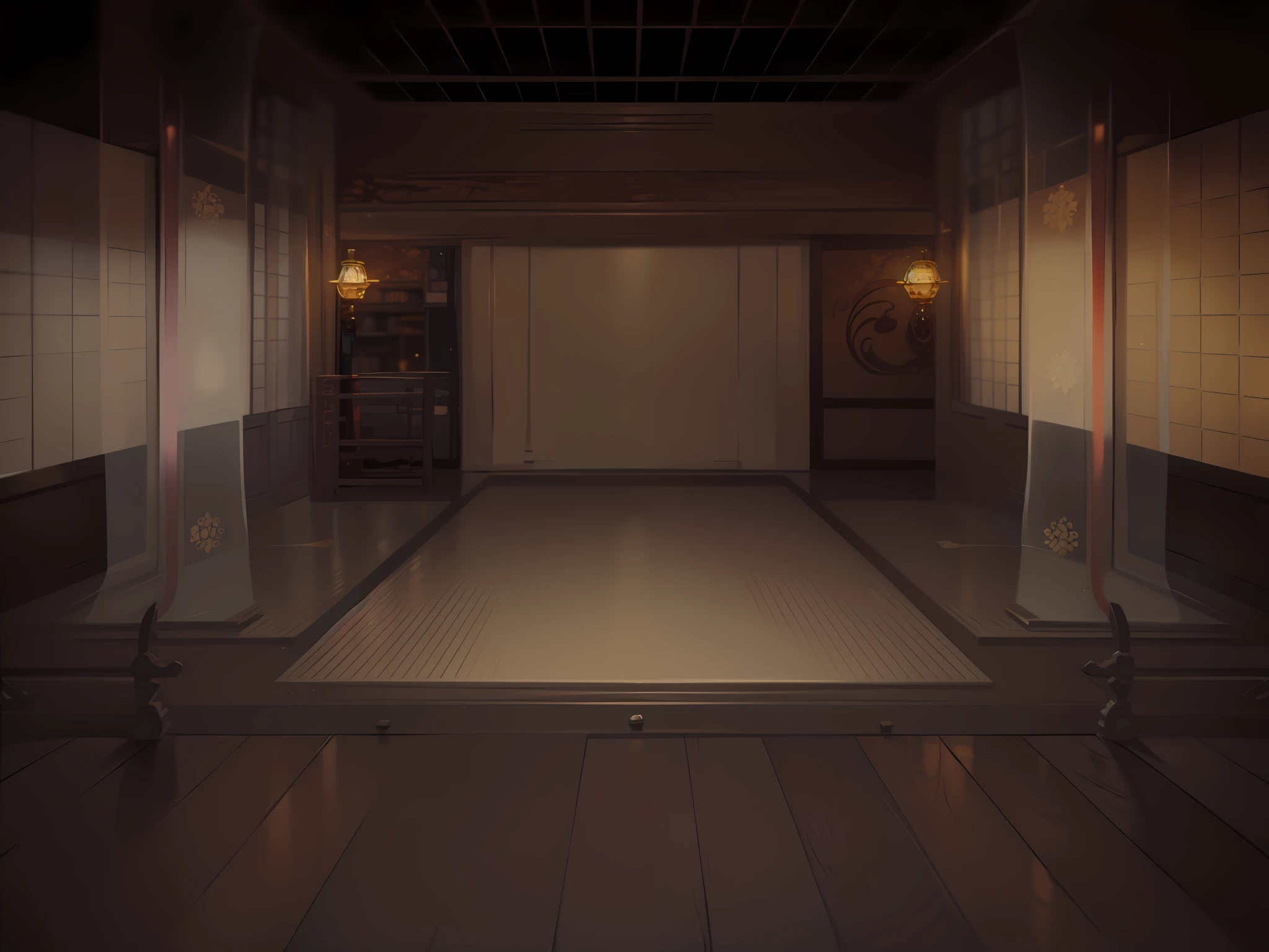 There was a room with a large carpet and a lamp, interior background art, ballroom background, dance hall background, personal room background, indoor background, Anime background art, Zen temple background, [[empty warehouse]] Background, weapon shop interior, in dojo, anime backgrounds, speakeasy bar background, Dark showroom, tavern background, backroom background