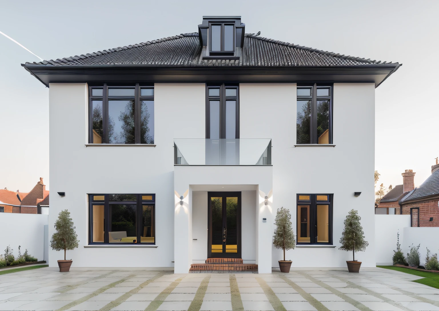 mordenhouse, brick and glass, House by the garden, Dynamic (RAW photo, Real, Best quality, Masterpiece:1.2), Detailed, (Ultra photo realsisim, photo-realistic:1.2), High quality, (Dark lighting:1.2), Perfect lighting, archdaily