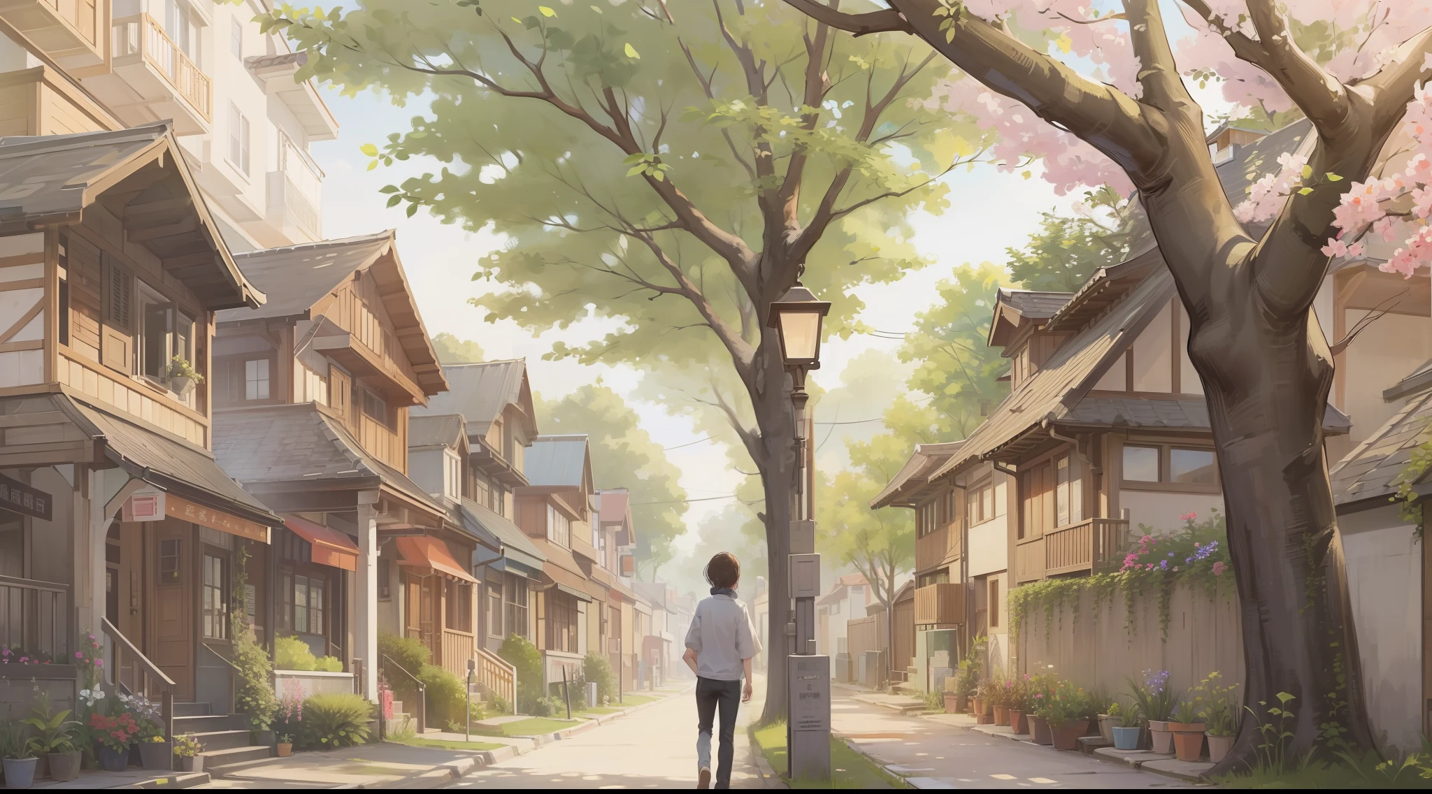 /imagine prompt: A quiet street in the community, houses neatly arranged, tall trees and well-trimmed flower beds on both sides of the street. Suddenly, a house of a resident becomes empty, as if they disappeared into thin air. by Manhua --niji 5