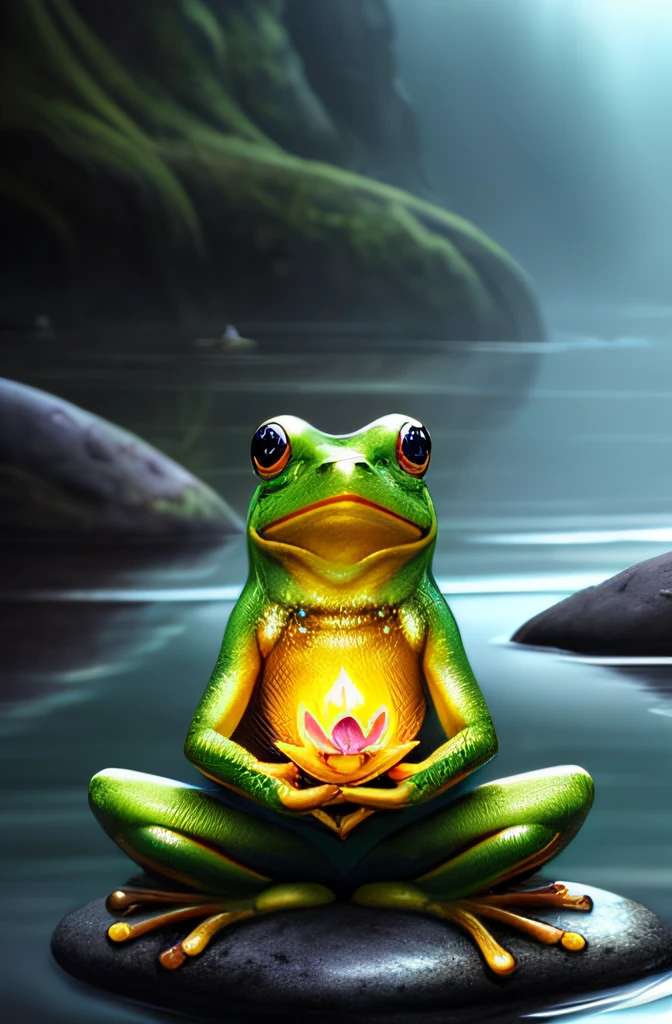Meditating (frogs) Naruto hand sitting in the lotus position, (((hdr+))), 16 mm, 8K texture, Soft cinematic light, Adobe Lightroom, photolab, ((((Cinematic look)))), Soft cinematic light, exposure blend, Faded,  soothing tones, Highly detailed, insanely details, ultra - detailed, Low contrast, roleplaying, fantasy, Vibrant colors, (Centered), Fantasy painting art, trending on art station, Breathtaking, Works of art by epic artists