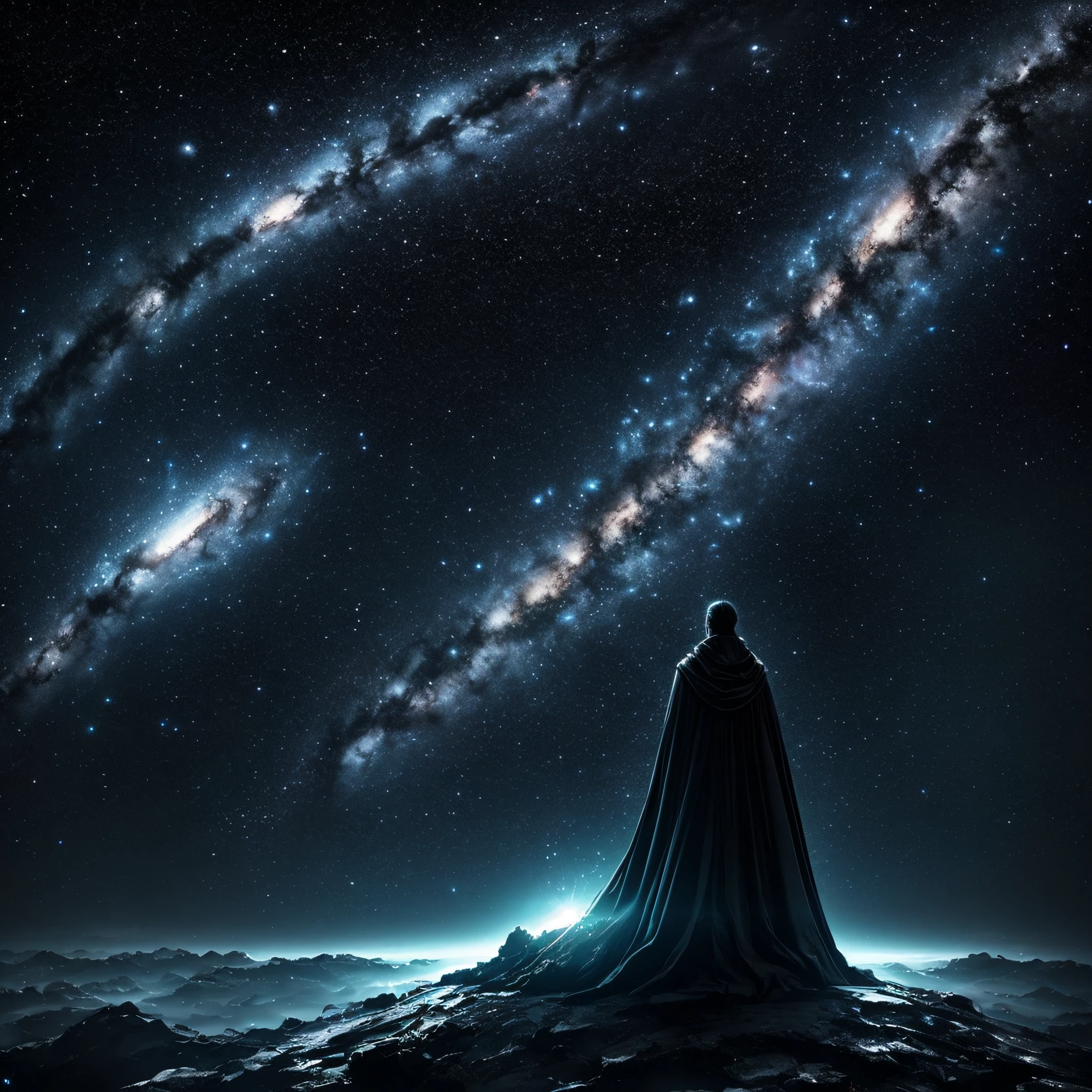Look up at the infinite length of the universe,Endless galaxies,Dangerous black holes,Exploding supernova,Floating stellar nebula、ominous、movie atmosphere、Negative dark mode、Matrix atmosphere、Numeric code rotation、matte painting、Abyss --auto