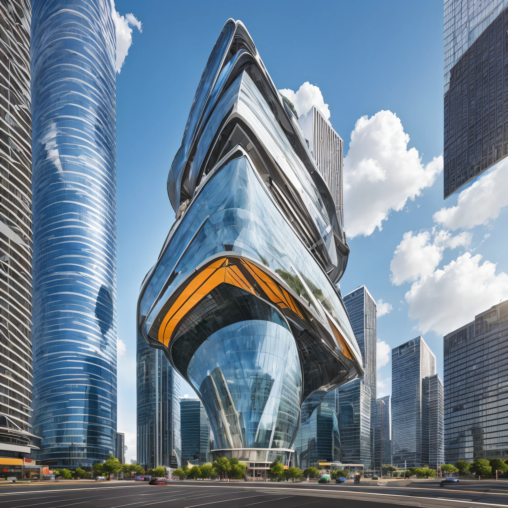 Tower,truth,The future cityscape is filled with awe-inspiring technological marvels. Towering skyscrapers rise into the clouds, boasting sleek and modern designs. The fusion of streamlined, curved, and geometric architectural structures with reflective materials and glass facades creates a mesmerizing futuristic landscape. On the streets, remarkable floating transportation vehicles glide swiftly, such as flying cars or maglev trains, exuding a high-tech exterior as they navigate the city's airspace style:Photographi