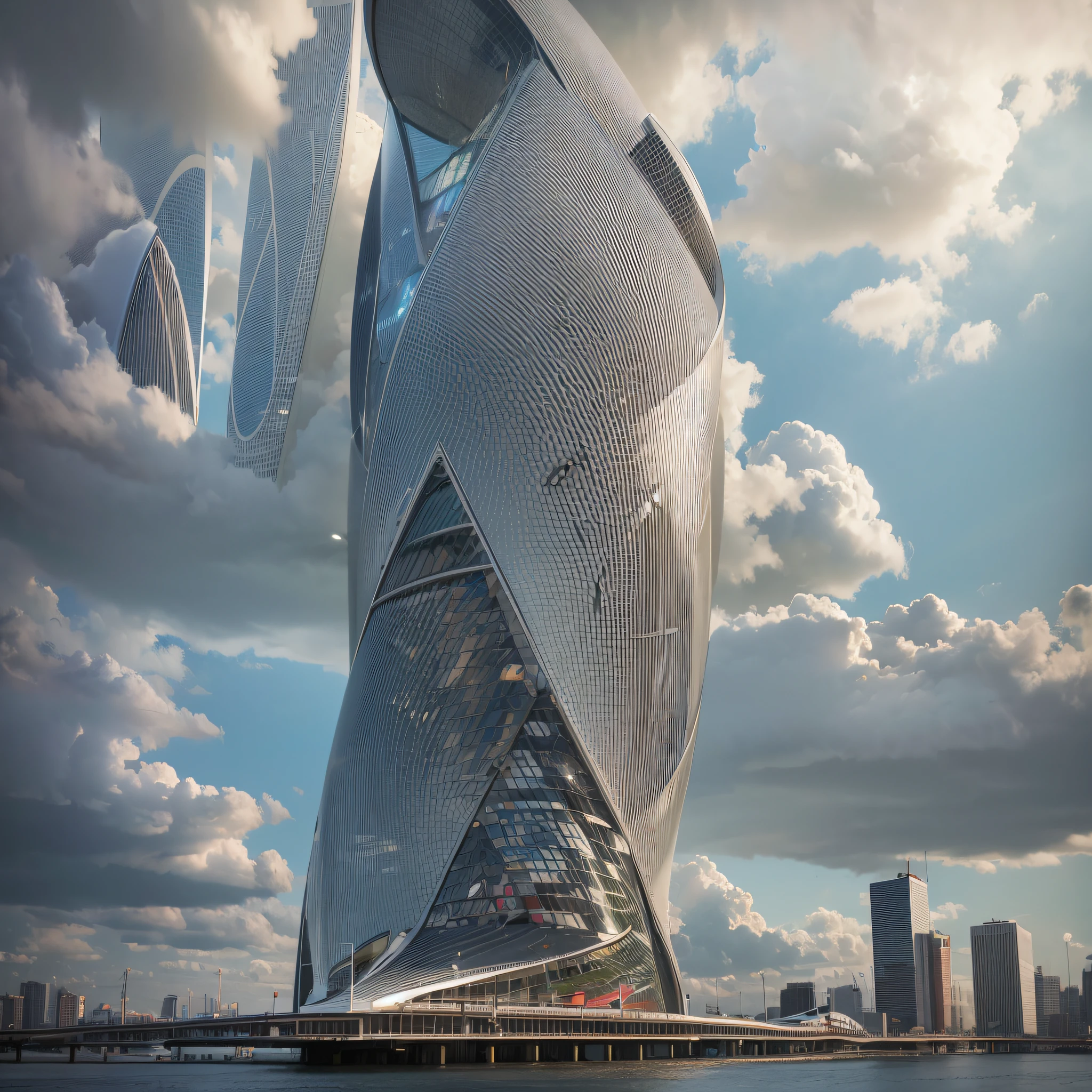 Tower,truth,The future cityscape is filled with awe-inspiring technological marvels. Towering skyscrapers rise into the clouds, boasting sleek and modern designs. The fusion of streamlined, curved, and geometric architectural structures with reflective materials and glass facades creates a mesmerizing futuristic landscape. On the streets, remarkable floating transportation vehicles glide swiftly, such as flying cars or maglev trains, exuding a high-tech exterior as they navigate the city's airspace style:Photographi