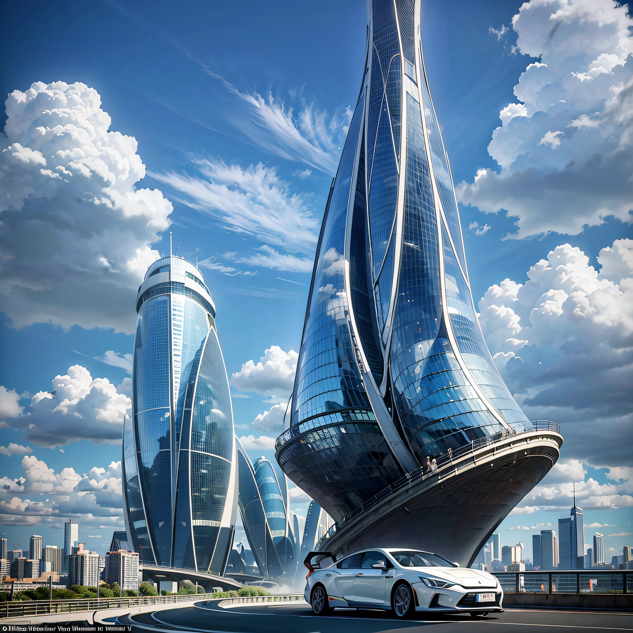 Tower,truth,The future cityscape is filled with awe-inspiring technological marvels. Towering skyscrapers rise into the clouds, boasting sleek and modern designs. The fusion of streamlined, curved, and geometric architectural structures with reflective materials and glass facades creates a mesmerizing futuristic landscape. On the streets, remarkable floating transportation vehicles glide swiftly, such as flying cars or maglev trains, exuding a high-tech exterior as they navigate the city's airspace style:Photographi