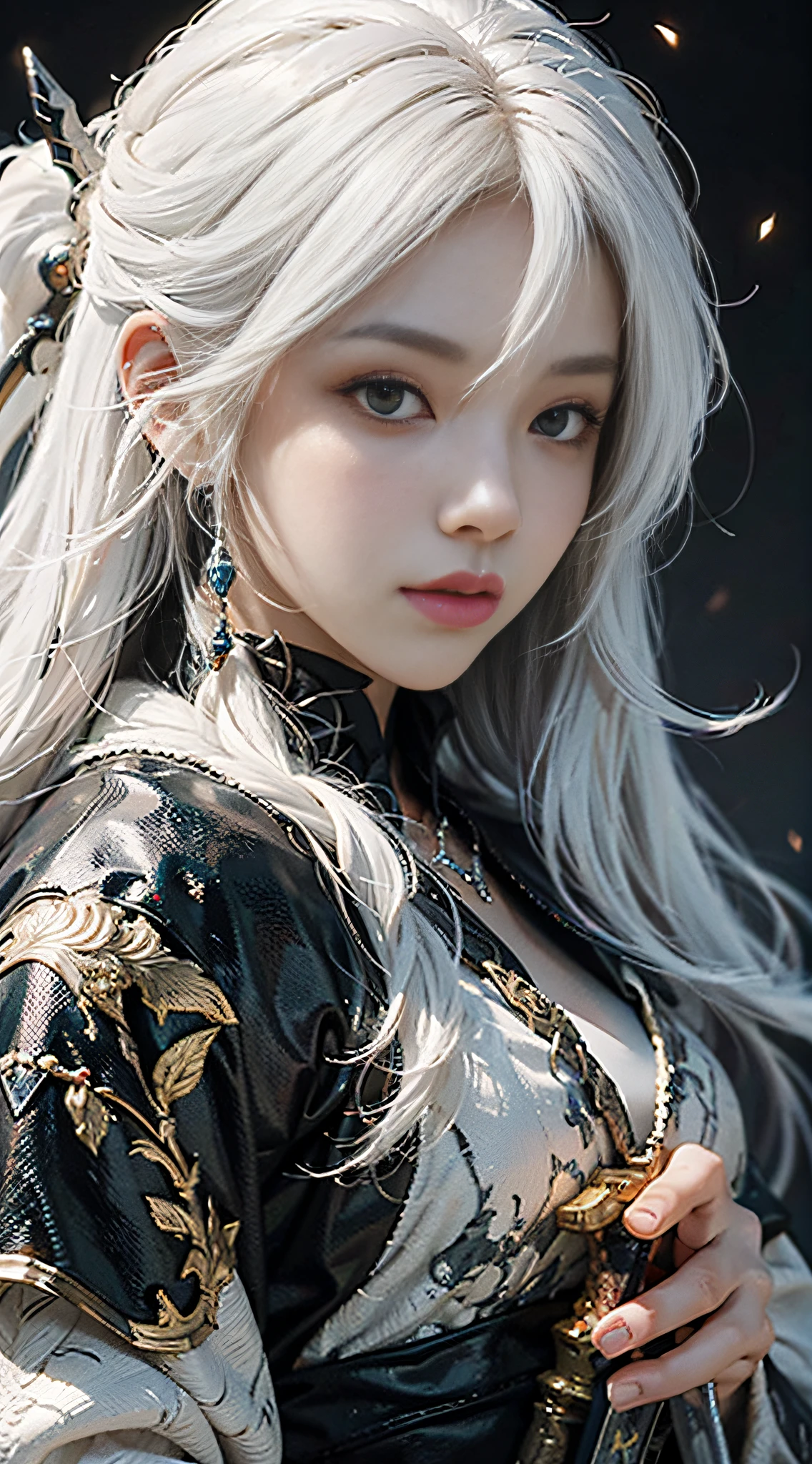 a close up of a person with white hair and a sword, white haired deity, with white long hair, with long white hair, artwork in the style of guweiz, white haired, guweiz, handsome guy in demon slayer art, beautiful character painting, by Yang J, white-haired, guweiz on pixiv artstation, anime character