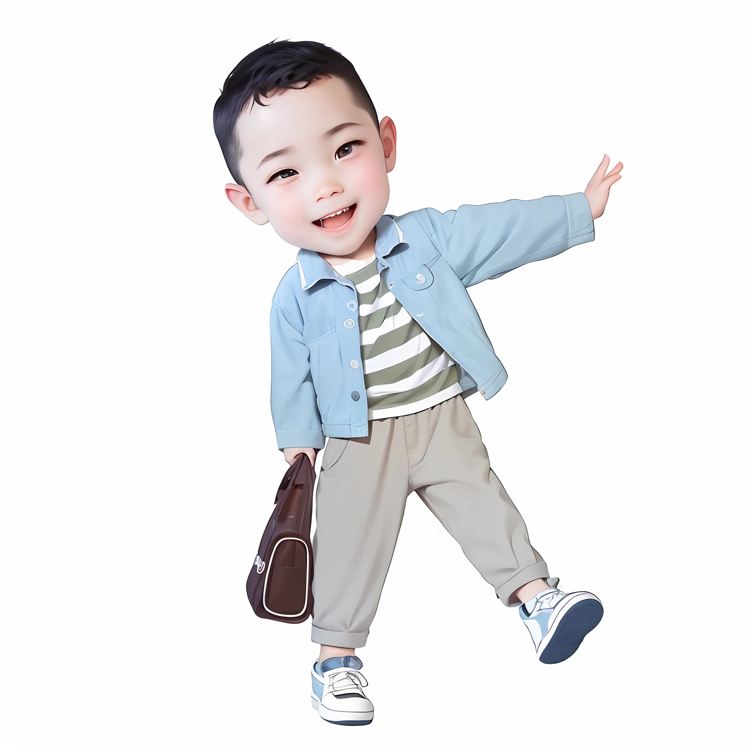 Cartoon style illustration, high quality portrait, Cute cartoon style, Young boy, character full body portrait, Digital illustration, toddlers, full body character portrait, The appearance is the same as the photo