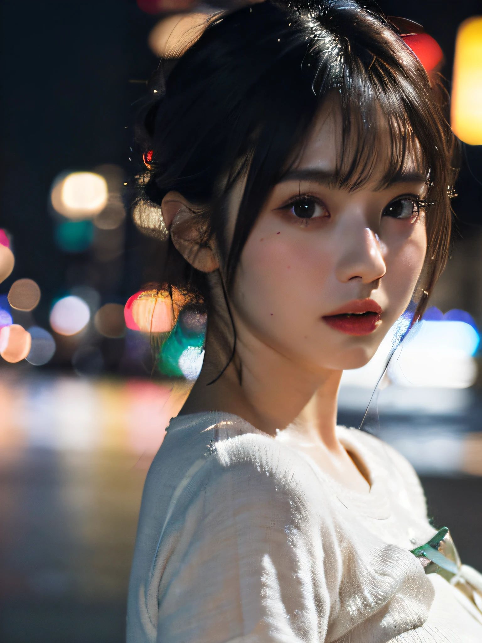 (8k, RAW Photo, Best Quality, Masterpiece: 1.2), (Realism, Photorealistic :1.37), (Best Quality), Ultra High Resolution, Extremely Detailed CG Unity 8k Wallpaper, Physically Based Rendering, Cinematic Lighting, Full Body, (Bokeh: 1.4), (((1 Girl)), (Oval Face), Near Face
