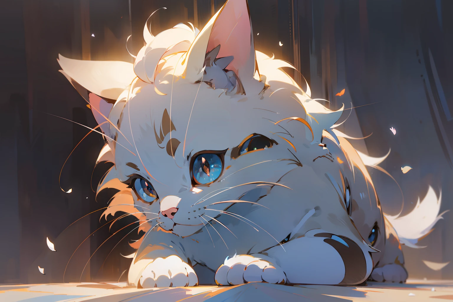 Cute cat,Go to bed, Hayao Miyazaki dream style, Surrealist animal illustration, Bow knot,fresh flowers,janelas,Skysky,Meiji art, Light color color painting, Rich layers, Realistic figurative painting, Realistic hyper-detailed portrait style, neo-traditional japan, Soft edges, Fantastic illustration,(Very detailed CG unity 8k wallpaper), clean backdrop, natural soft light, best qualtiy, hyper-detailing, arte 3D, c4d, blender, OC renderer, a 3D render, 8k