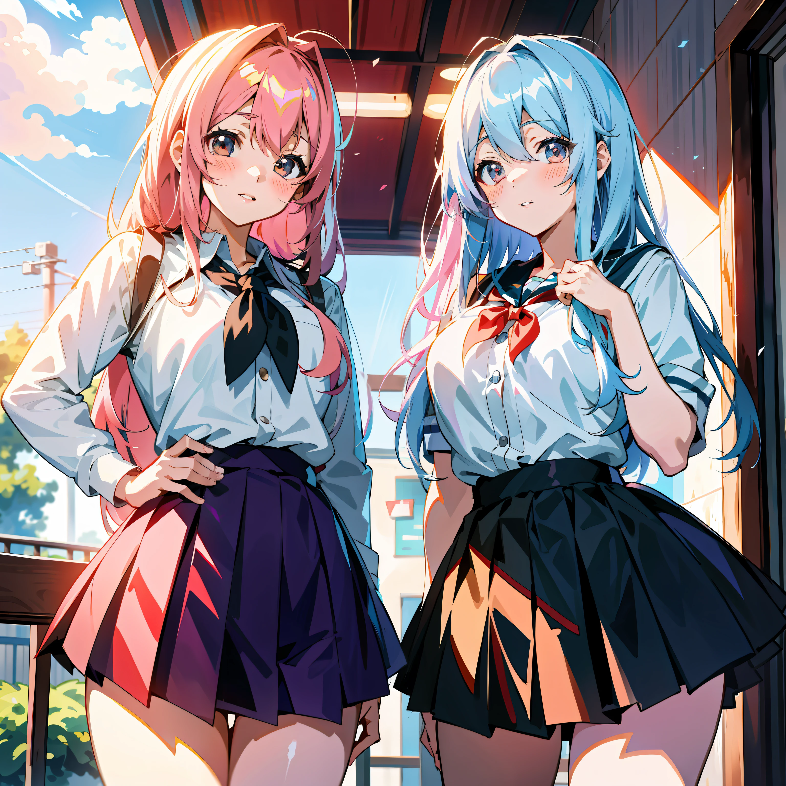 Anime - Style girl in school uniform poses for photos, two beautiful anime girls, Kantai collection style, style of anime4 K, Anime girls, Best anime 4k konachan wallpaper, anime moe art style, Official artwork, Beautiful Anime High School Girls, High Quality Anime Art Style, 4K anime wallpaper, Anime art wallpaper 8 K, Anime wallpaper 4 k