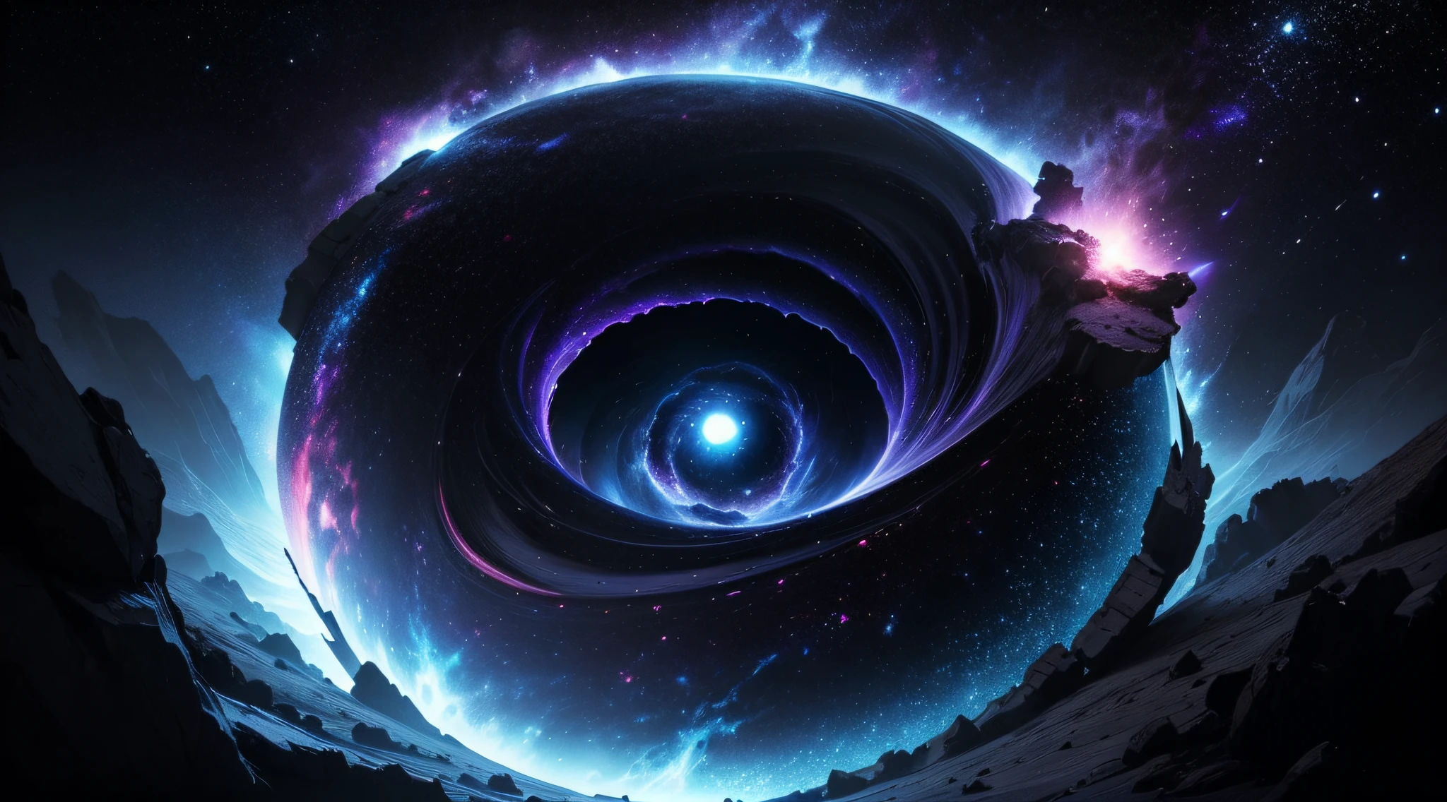 Endless galaxies,Dangerous black holes,Exploding supernova,Floating stellar nebula、Ominous、movie atmosphere、Negative dark mode、mistic --auto