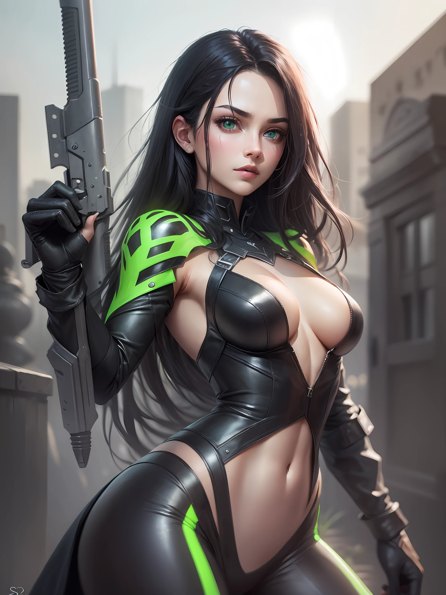 Male demon hunter long black straight hair green eyes two guns --auto --s2