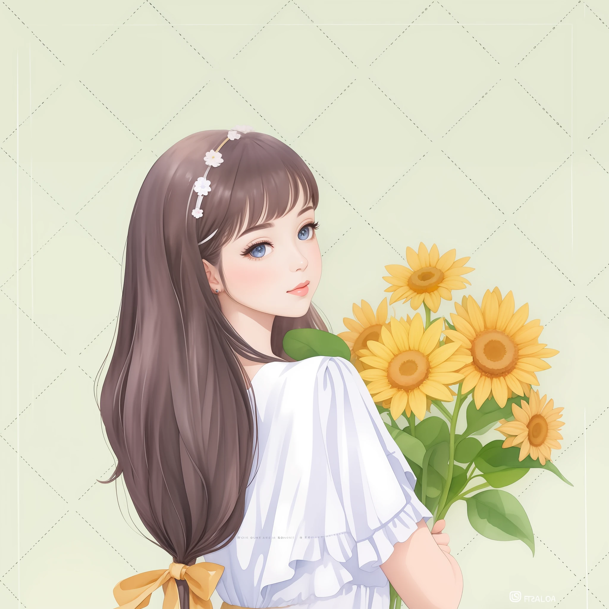 Girl with flowers in hand, anime girassol bonita, watercolor illustration style, estilo de arte bonito, Soft anime illustration, com flores, Estilo de desenho bonito, retrato de alta qualidade, No estilo de arte de Bowater, pintura realista da meninao, aquarela artstyle, trending on artstration, fanart de alta qualidade, kawaii retrato realista, estilo de desenho tradicional, 🤤 retrato da menina