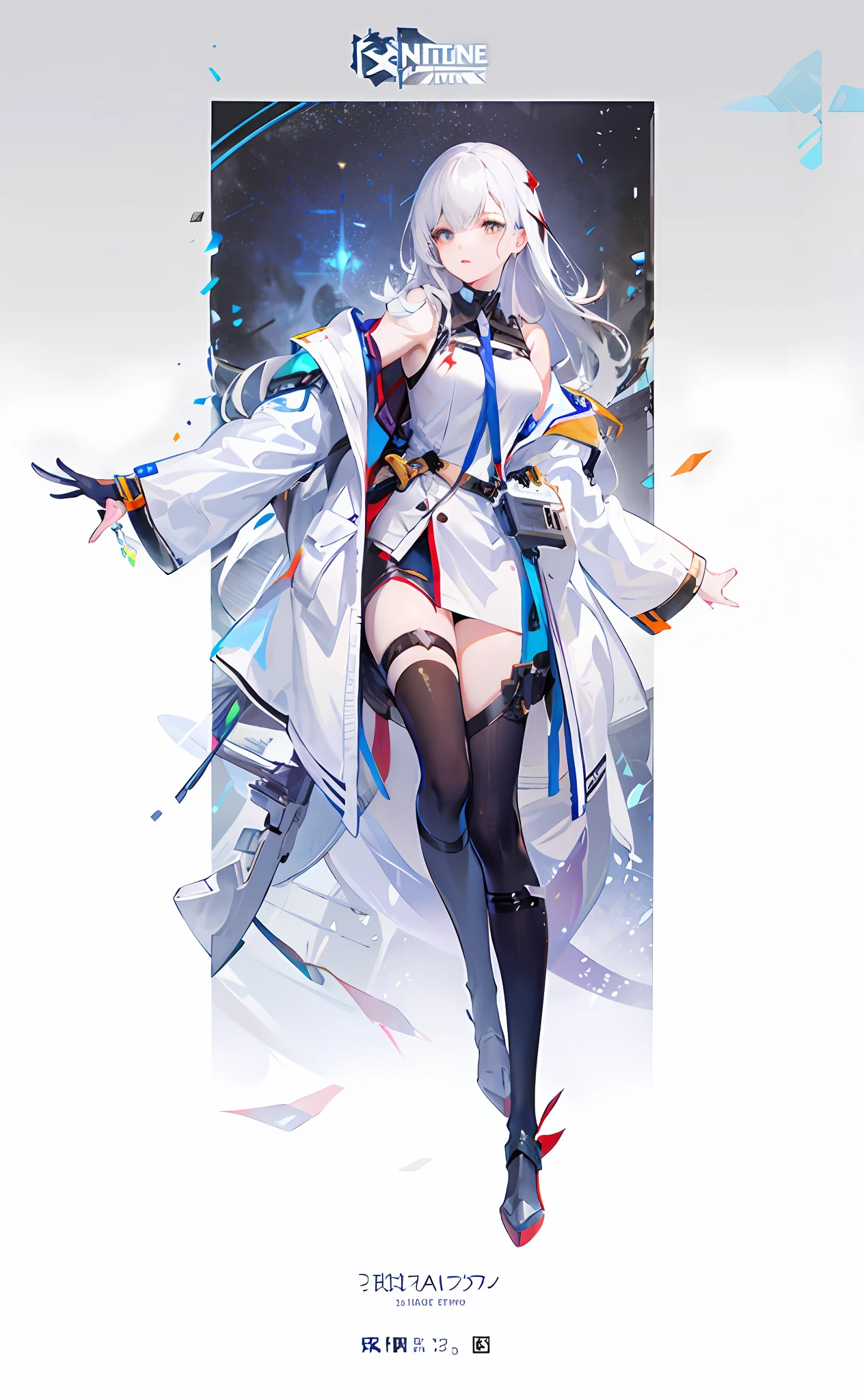 Anime characters with swords and armor on white background, from girls frontline, Long white hair, Sparkle, Masterpiece, Anatomically correct, High quality, Best quality, Highly detailed facial detail，girls frontline style, Fine details. Girl front, azur lane style, Female action anime girl, Kantai collection style, Best anime 4k konachan wallpaper, seductive anime girls, From Arknights, Kushatt Krenz Key Art Women, anime full body illustration, Girls Frontline CG