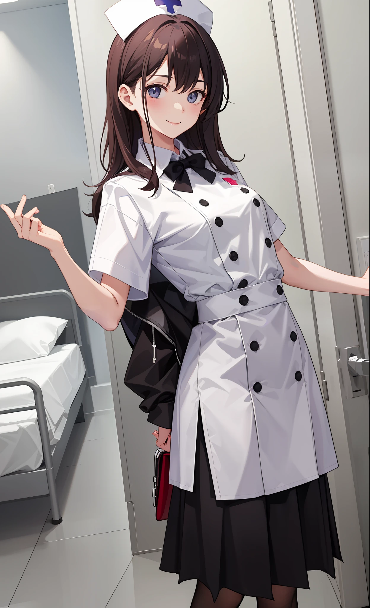1girl in、A smile、The shirt、Blouse、skirt by the、Manteau blanc、Nurse、Nurse、(small tits)Chilarism、movement、