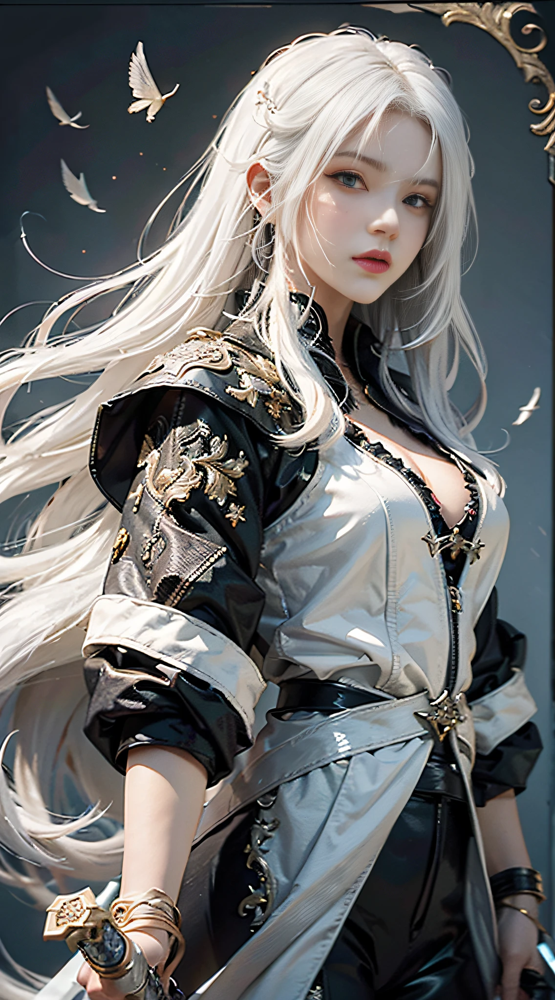 a close up of a person with white hair and a sword, white haired deity, with white long hair, with long white hair, artwork in the style of guweiz, white haired, guweiz, handsome guy in demon slayer art, beautiful character painting, by Yang J, white-haired, guweiz on pixiv artstation, anime character