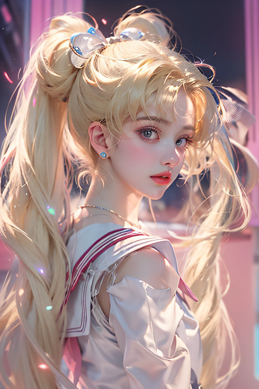 ((Masterpiece)), (Best Quality), (Ultra Detailed), ((Very Detailed)), 4K, (8K), Sailor Moon, Long Blonde Hair, Double Ponytail, Sailor Moon Aesthetics, Dream Core,