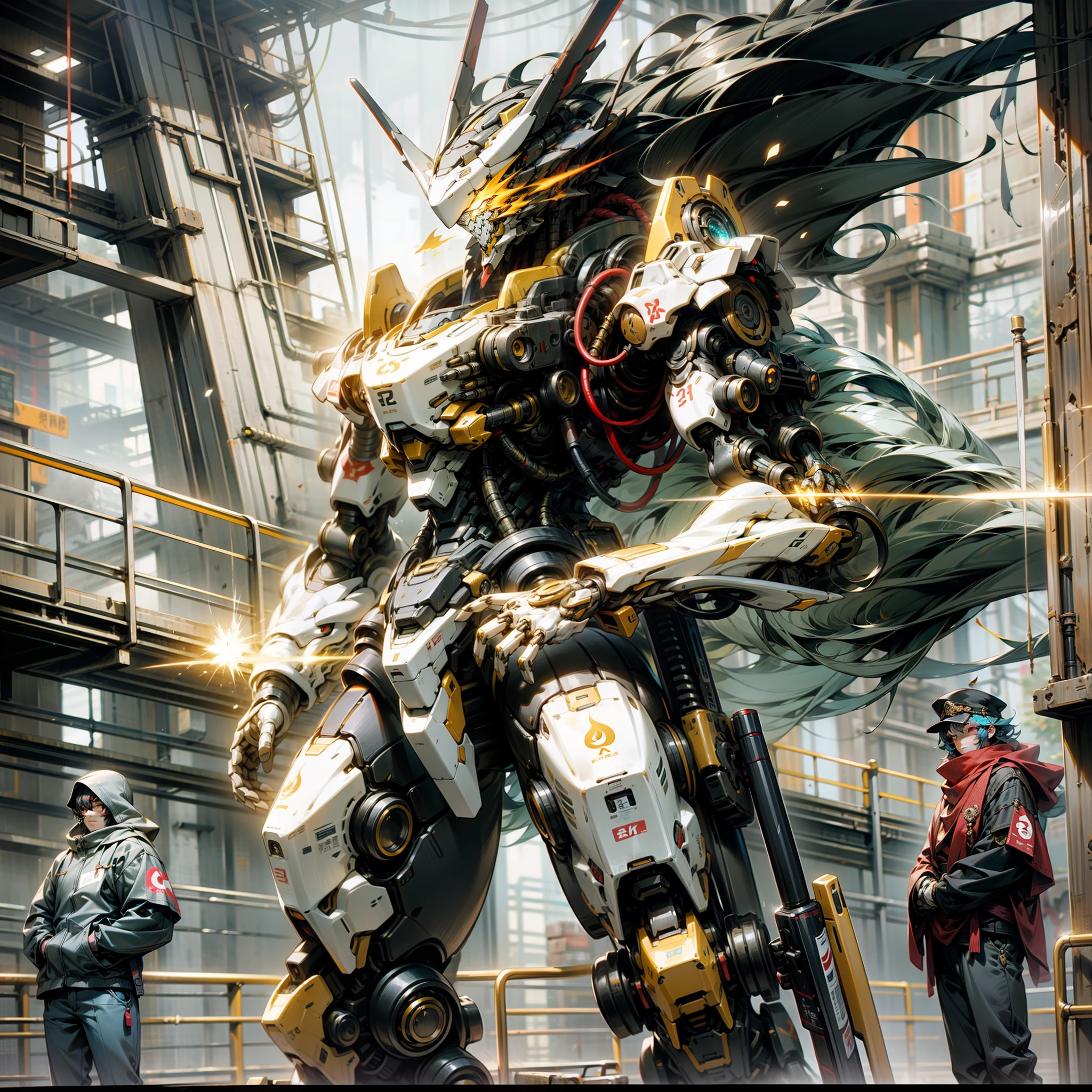 with light glowing，Reflective，（Tall mech：1.6），Amber gradient，（Use the plasma sword：1.3），There is a dragon particle effect，（taichi，Chinese Yin and Yang Bagua Five Elements：1.2），Machine armour wind，mechanical sense，sense of strength，Sense of space，combats，The prominent structure is reasonable，4K，High quality，Masterpieces，（of a real：1.4），drak，chinesedragon，Dark_fantasy,Cyberpunk,(Red:1.1),1人,Mechanical Wonder,Robotic presence,cybernetic guardians,wearing a worn-out mech suit，iintricate，（Steel metal[rusted]），ellegance，Clear focus，Photo by Greg Rutkowski，gentlesoftlighting，vivd colour