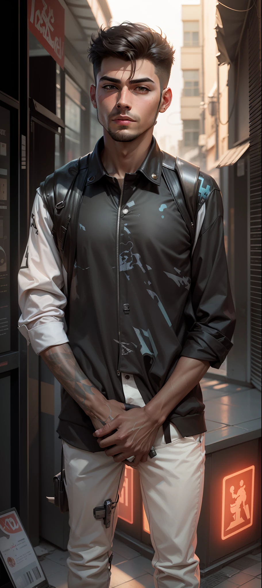 Change background cyberpunk handsome boy realistic face