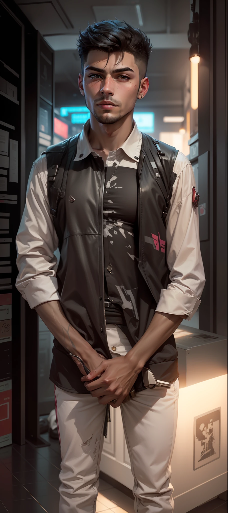Change background cyberpunk handsome boy realistic face