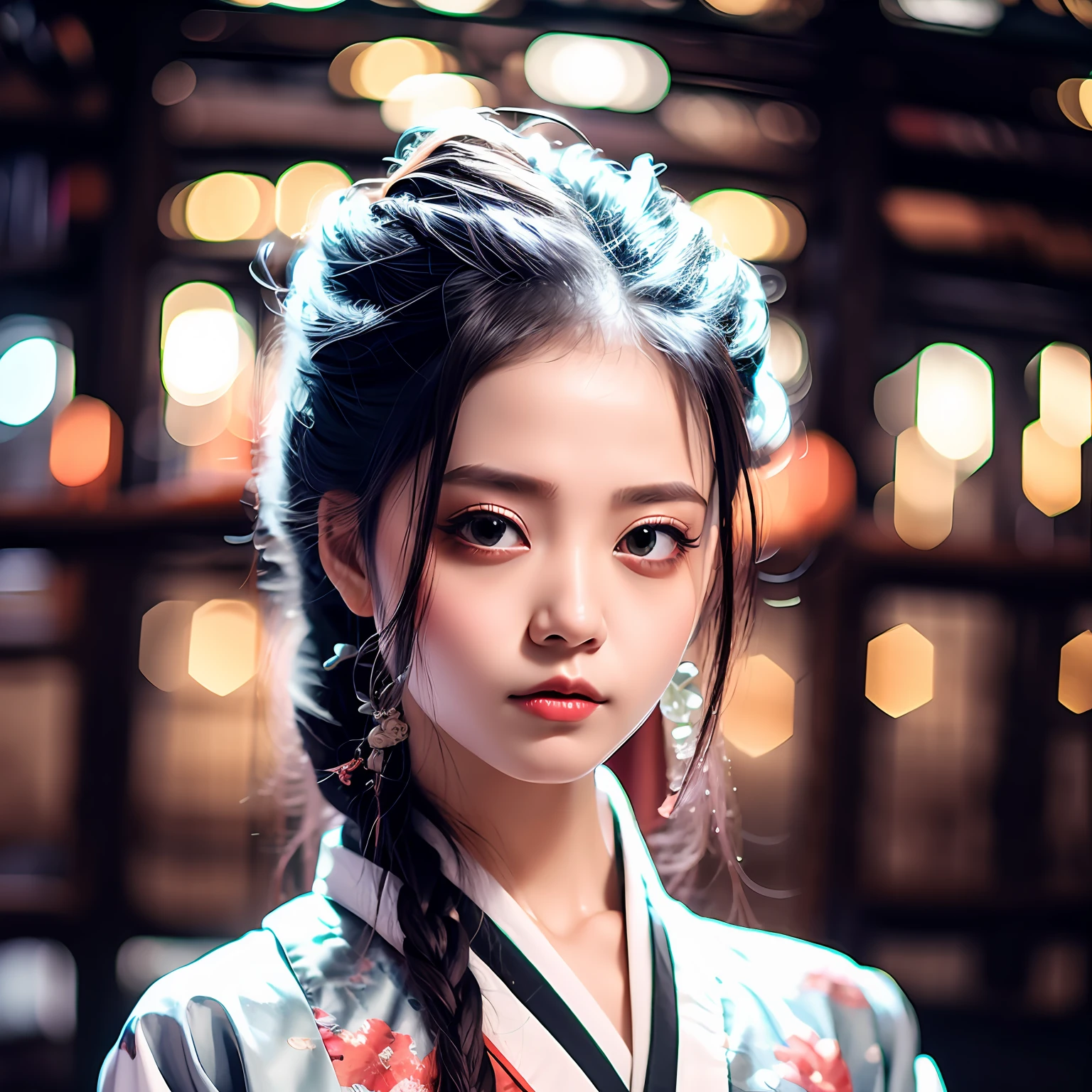 Chinese Hanfu，Purple and red clothes，ssmile，Black hair，Black colored eyes，Natural light，Ultra-realistic photo shooting，8K，best qualtiy ，A crystal tear at the corner of his eye