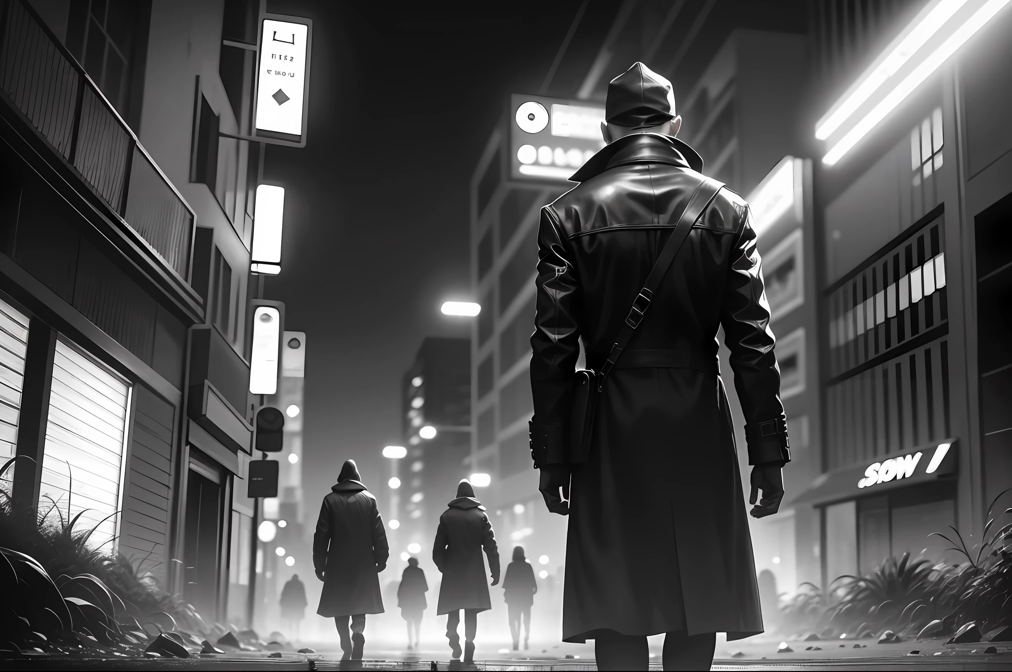 cinematic scene from 2023, horror, thriller, dark city, captured with Sony CineAlta, neo-noir high contrast, black and white, graphic novel-inspired, stylized, dark atmosphere, bold shadows, gritty, intense, crime noir --auto --s2