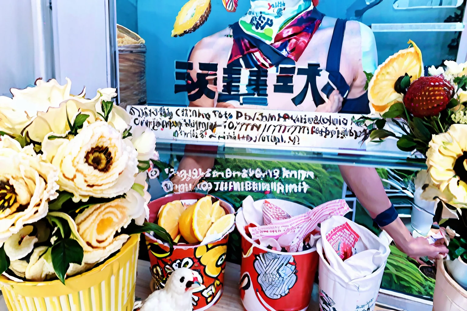 There is a poster,It has a picture of a chicken and a lemon, food advertisement, Chiba Yuda, Wang Chen, jia, commercial banner, Middle metaverse, Yan, yanjun cheng, Cai Xukun, food commercial 4 k, tang mo, Li Zixin, nanquan