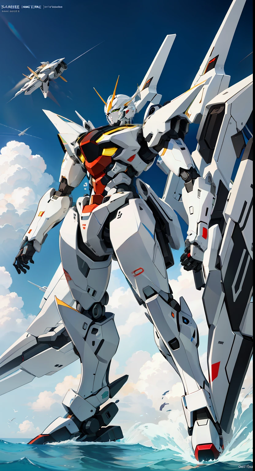 Robots fly over the sea, giant anime mecha, alexandre ferra white mecha, cool mecha style, mecha art, painterly humanoid mecha, white color mecha, modern mecha anime, arasaka mech, anime large mecha robot, Mecha Inspiration, mecha asthetic，UHD, masterpiece, ccurate, high details, high quality, 8k