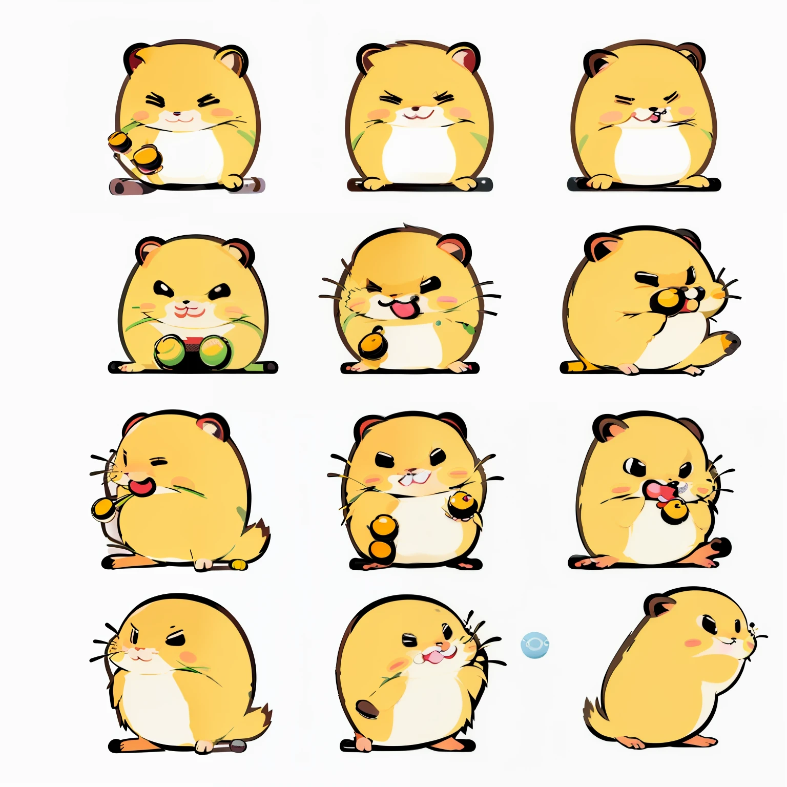 Close-up of cartoon hamsters with different expressions, hamsters, hamster, gopher, unused sticker sheet, Cute characters, cute illustration, cute artwork, Cute:2, komono, style of cute pokemon, 🐿🍸🍋, a sticker, cute faces, kawaii cutest sticker ever, stickers illustrations, kawaii cute dog, cute pictoplasma