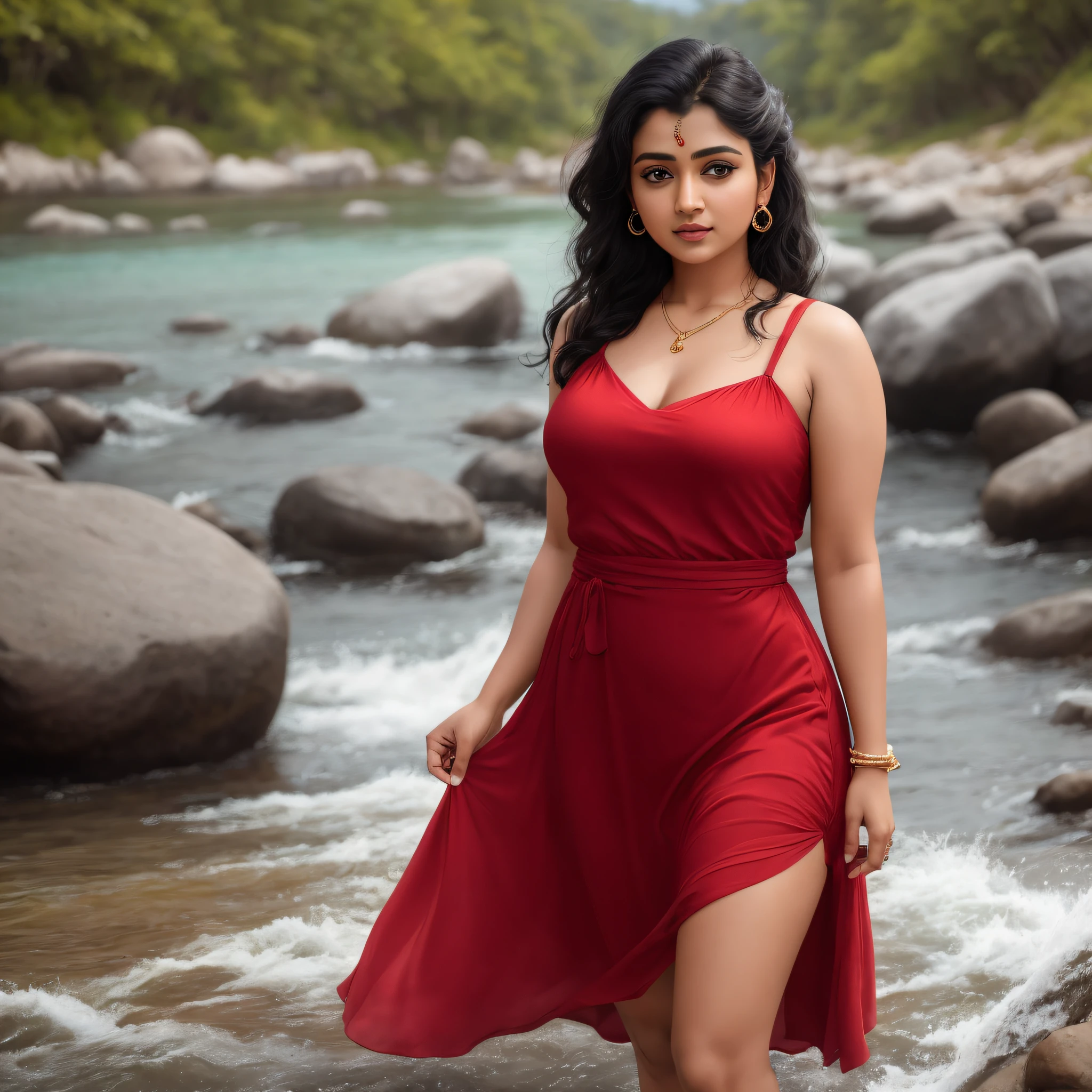Anusha hot photoshoot in red dress - SeaArt AI