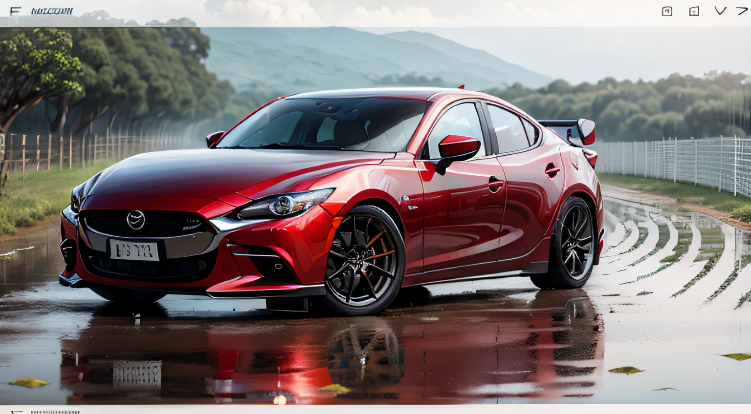 Horizontal screen Mazda red Unxela girl track rainy day --auto