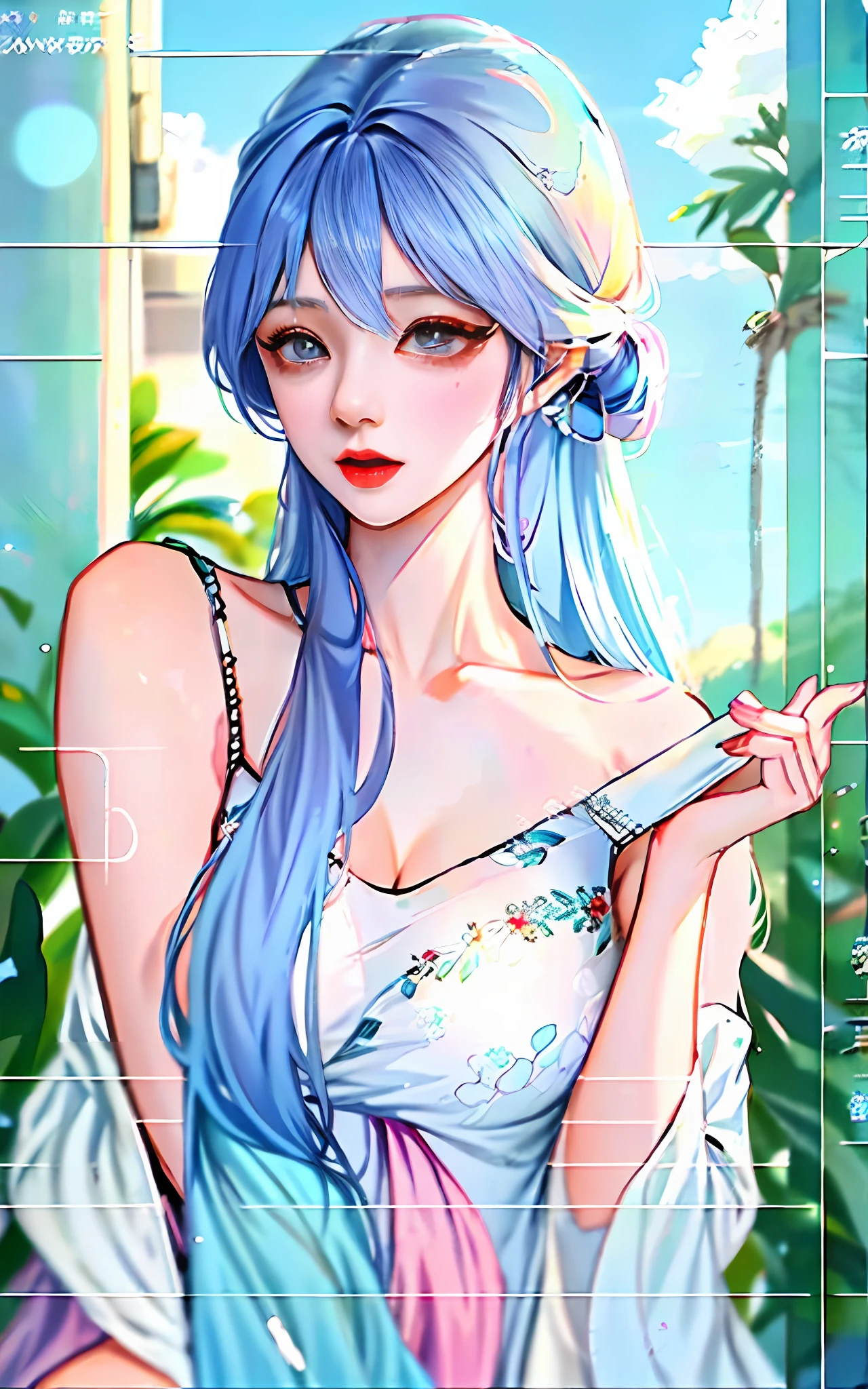 Arad woman posing for photo with blue hair and blue dress, Kawaii realistic portrait, Guviz-style artwork, a beautiful anime portrait, Soft anime illustration, Detailed digital anime art, detailed portrait of an anime girl, 8K high quality detailed art, Guweiz in Pixiv ArtStation, Guweiz on ArtStation Pixiv