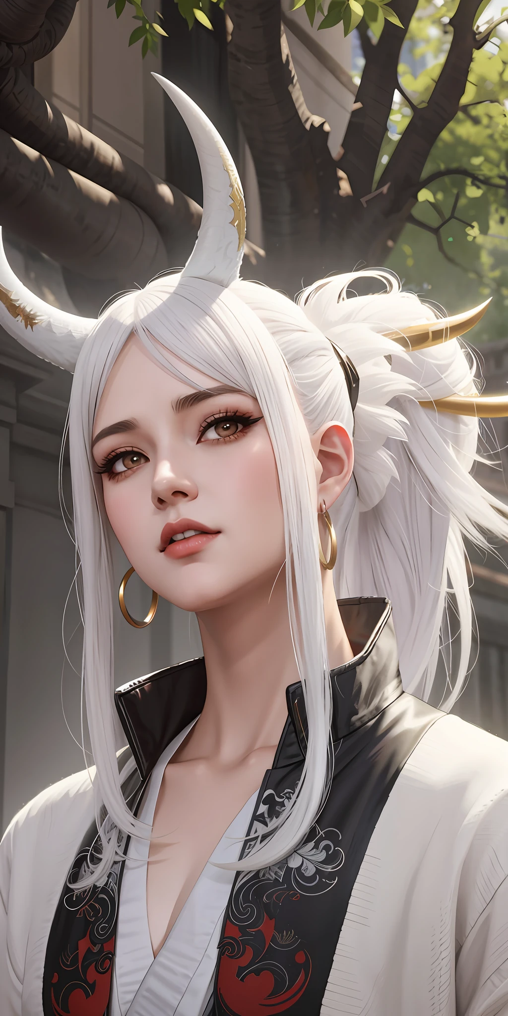a woman with horns on her head and white hair, white horns queen demon, fanart melhor artstation, Modelo IG | Artgerm, Guweiz em ArtStation Pixiv, retrato impressionante do rosto do anime, projeto da menina chifres exuberantes, arte de anime digital detalhada, chifres brancos das sobrancelhas, Tifa Lockhart com cabelos brancos, Guweiz em Pixiv ArtStation