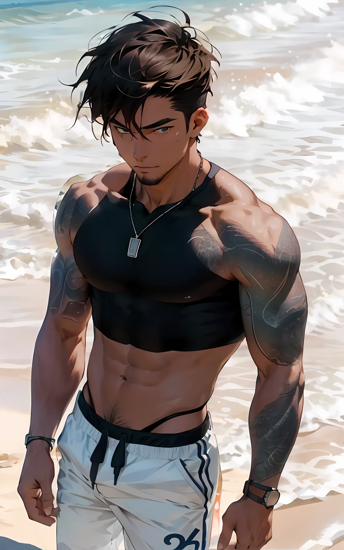musculature,cool guy,Shirtless,Beach pants,Raised sexy