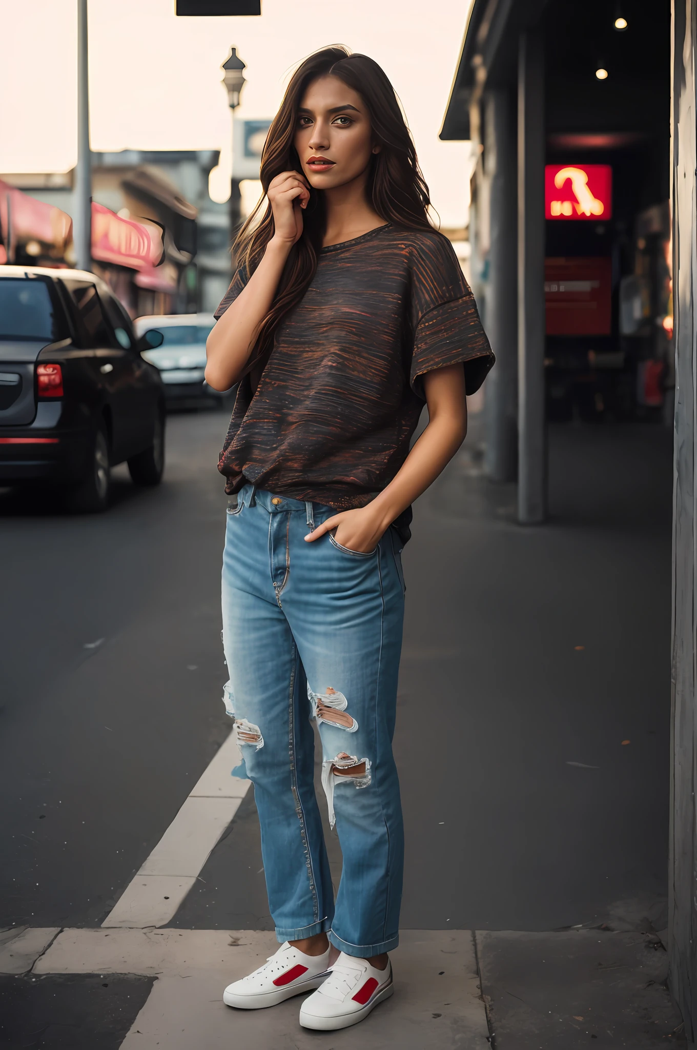 fashion model, candid street photography, casual clothes, full body, by lee jeffries, nikon d850, film stock photograph ,4 kodak portra 400 ,camera f1.6 lens ,rich colors ,hyper realistic ,lifelike texture, dramatic lighting , cinestill 800,