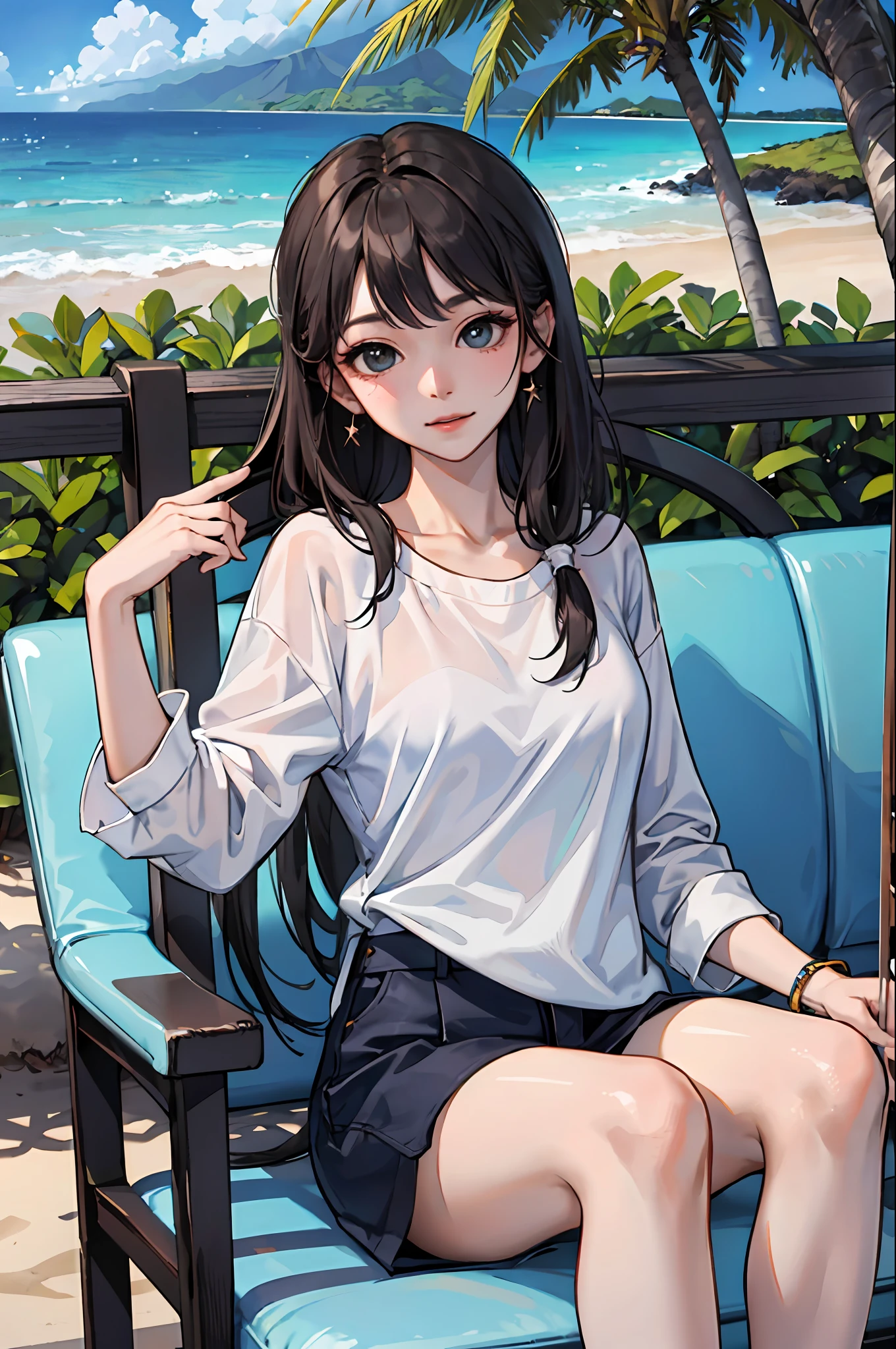 (​masterpiece:1.2、top-quality)、(1lady、独奏)、garments:rcasual、comfy、Minimal makeup、BEReaction:Trip、The location:hawaii