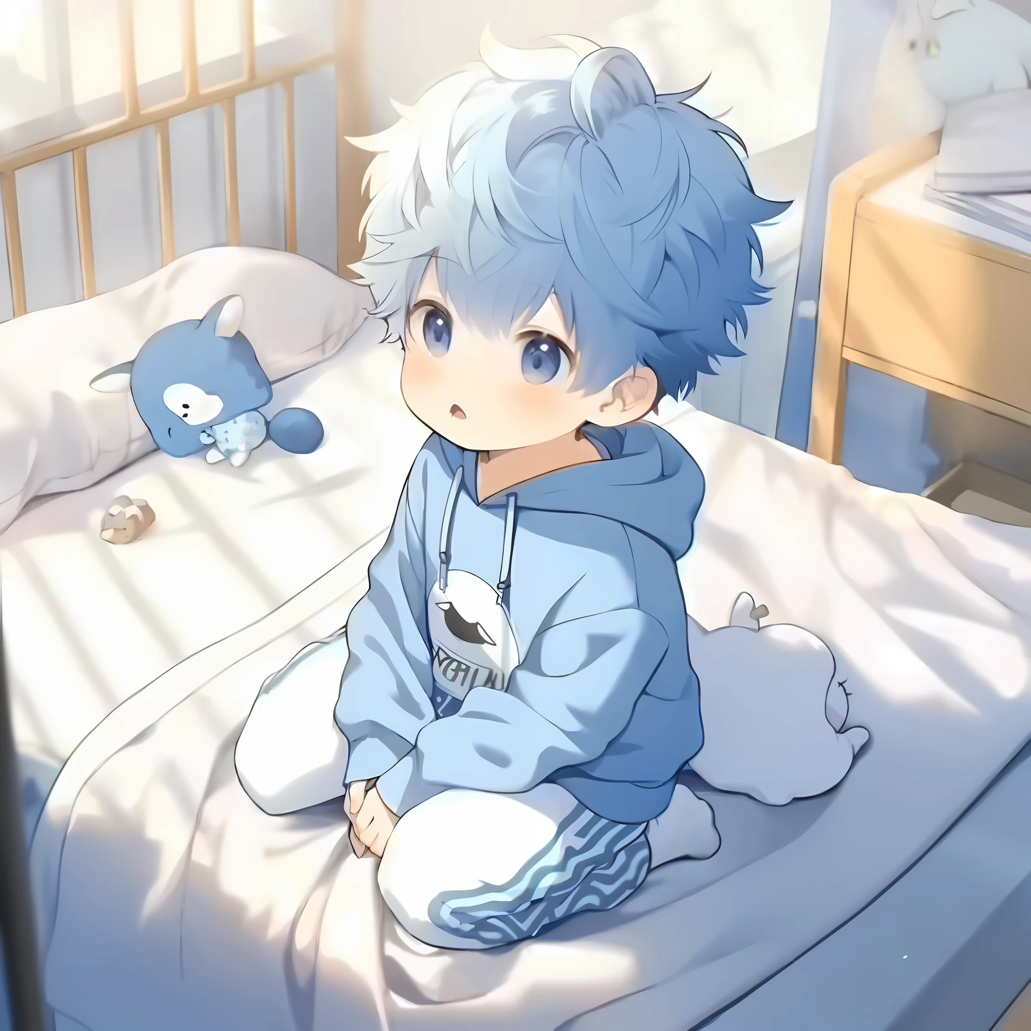 Anime boy sitting on teddy bear's bed, Anime boy, Cute anime, Guviz-style artwork, anime wallaper, cute character, cute artwork, Soft anime illustration, Cute boy, animeaesthetic, High Quality Anime Art Style, animeaesthetic, anime backgrounds, sit on a bed, Guviz, Cute anime style