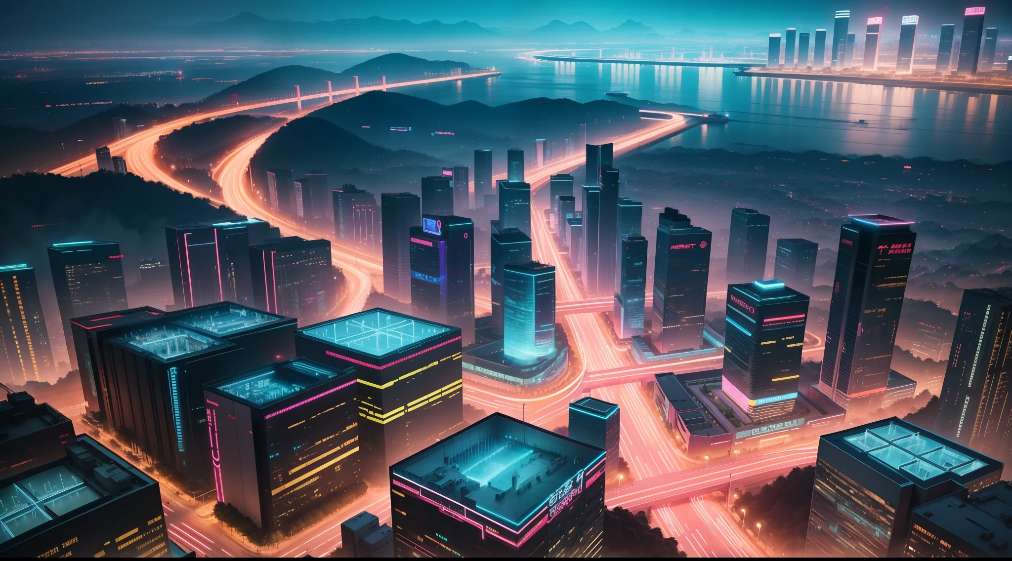 Neon City,Chongqing,统一 8k 壁纸,ultra - detailed,tmasterpiece,best qualtiy,The is very detailed,dynamic angle,
