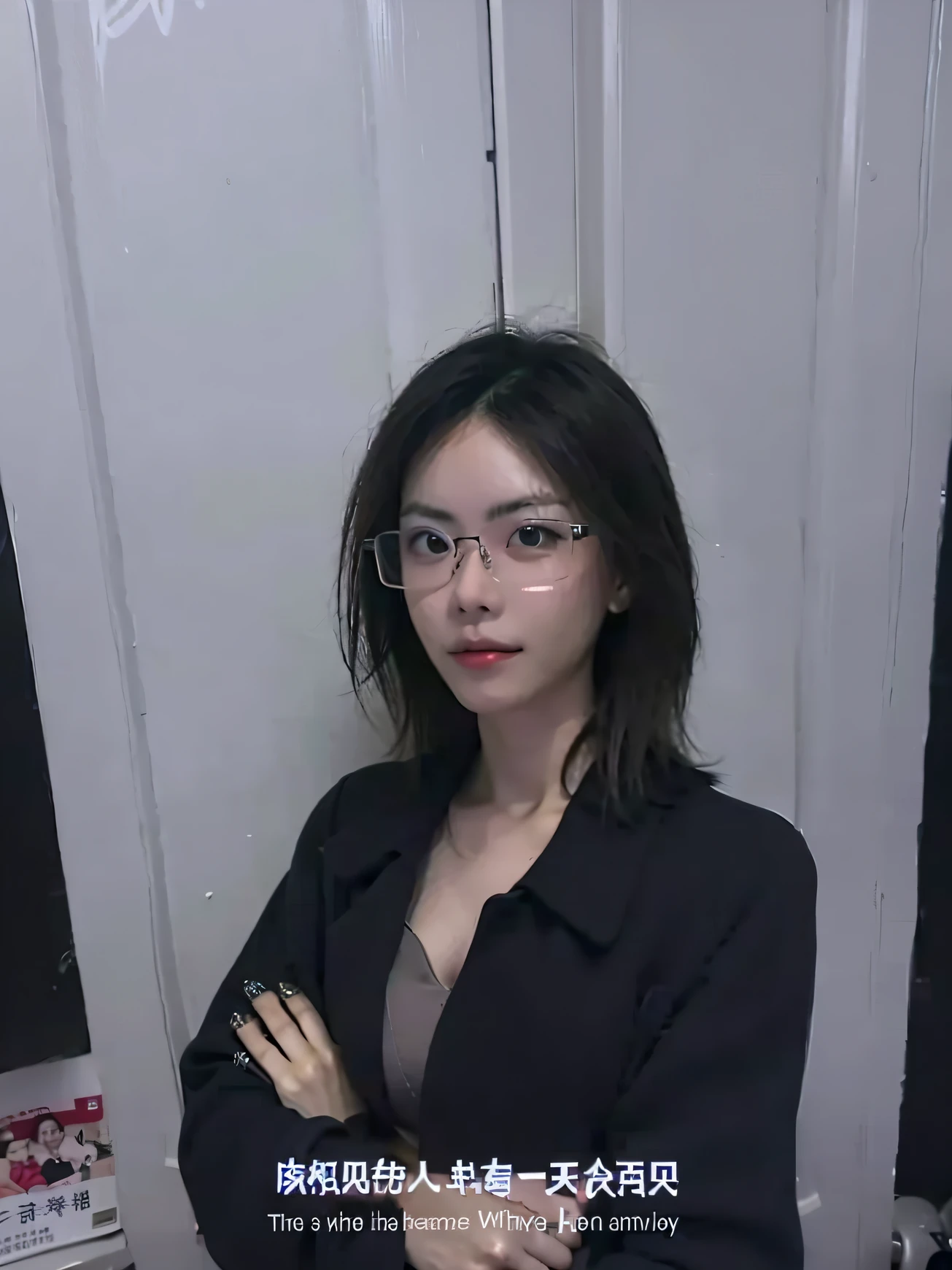 A woman with glasses stood in front of the door, With glasses, xision wu, wenfei ye, xintong chen, Lin Qifeng, professional profile picture, Zhang Wanting, chengyou liu, zhelong xu, Qiu Fang, 19-year-old girl, headshot profile picture, wears glasses, She is facing the camera