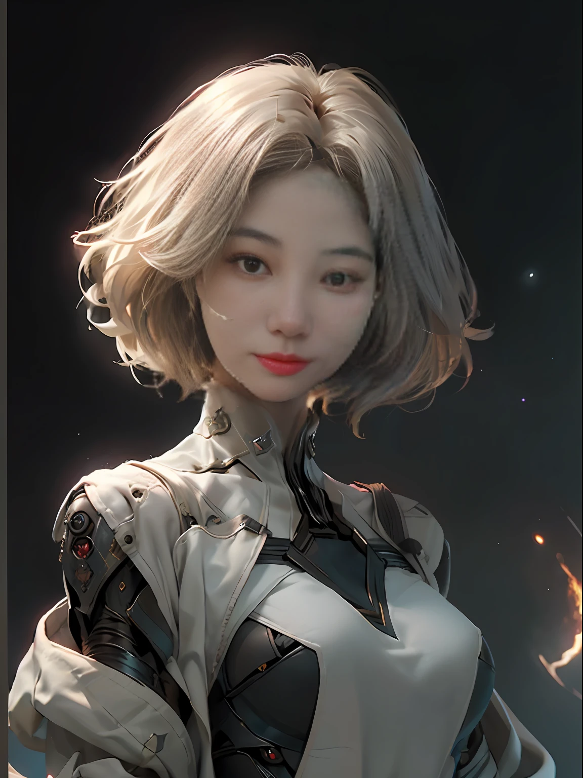 ((Best Quality)), ((Masterpiece)), (Details: 1.4), 3D, Bust, Portrait of a Young Girl, ((Facing Square)), (Body Facing the Viewer), (A Beautiful Petite and Slender Young Girl Image), ((Small Breast, Small Head)), ((Bust Photo)), (Upper Body), (slender perfect body: 1.2), (perfect face), (young face), (perfect eyes), (perfect hands), (perfect fingers), (neck-length short hair: 1.5), (concise tight one-piece combat suit: 1.3), golden hair, collar, (gloves: 1.2), (guns), chains, in the distant future, the line between science fiction and fantasy has disappeared, and the world is an awesome tapestry of wonder. Enter a universe where magic and technology coexist in harmony and shape the fate of civilization in the vast expanse of space. At the heart of this field is celestial relations, an interstellar center of mysterious energy and technological wonders. Here, arcane knowledge is intertwined with cutting-edge science, giving birth to a society where spaceships are filled with the power of ancient spells, while occult art enhances technology. As a young explorer, embark on a grand adventure destined to unlock the secrets of the celestial bond. As you travel through the uncharted realms of the universe, encounter various civilizations full of creatures with extraordinary abilities. From the ethereal spire of the elves, where the art of traveling across dimensions is perfected, to the cybernetic enclave of the Android Group, witness the tapestry of life where magic and technology intertwine. Unleash your latent power as you adapt to the energy flowing through the Nexus. Take advantage of the ancient spells of forgotten witchcraft to propel your starship through the vast universe. Engage in epic battles against Cosmic Abomination and Intergalactic Tyrants, wielding enchanted weapons infused with future enhancements. Uncover the origins of this harmonious blend of magic and technology as you delve into the mysterious realm of celestial relationships. Discover ancient prophe