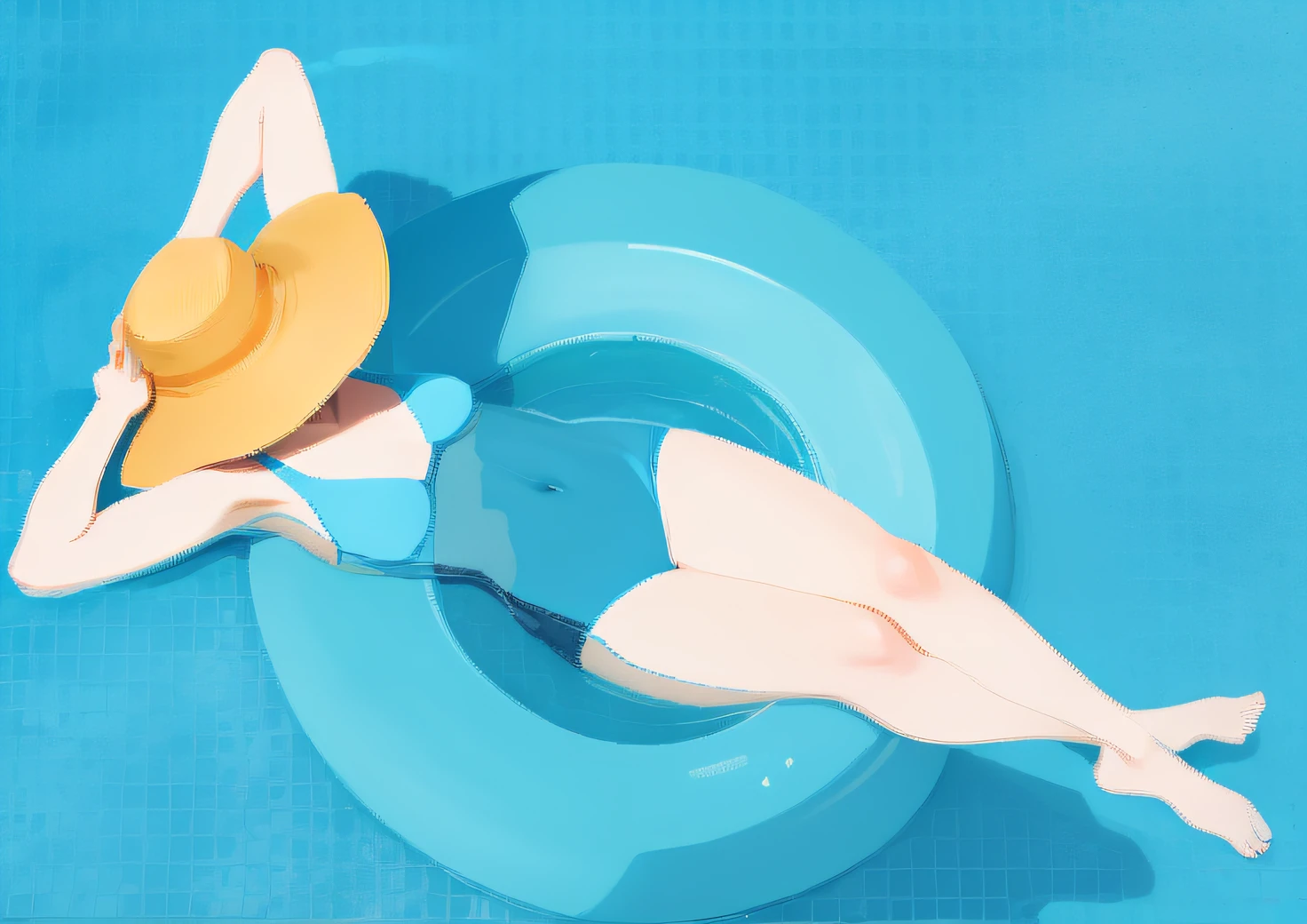 Woman lying on swimming ring,Overlooking --auto