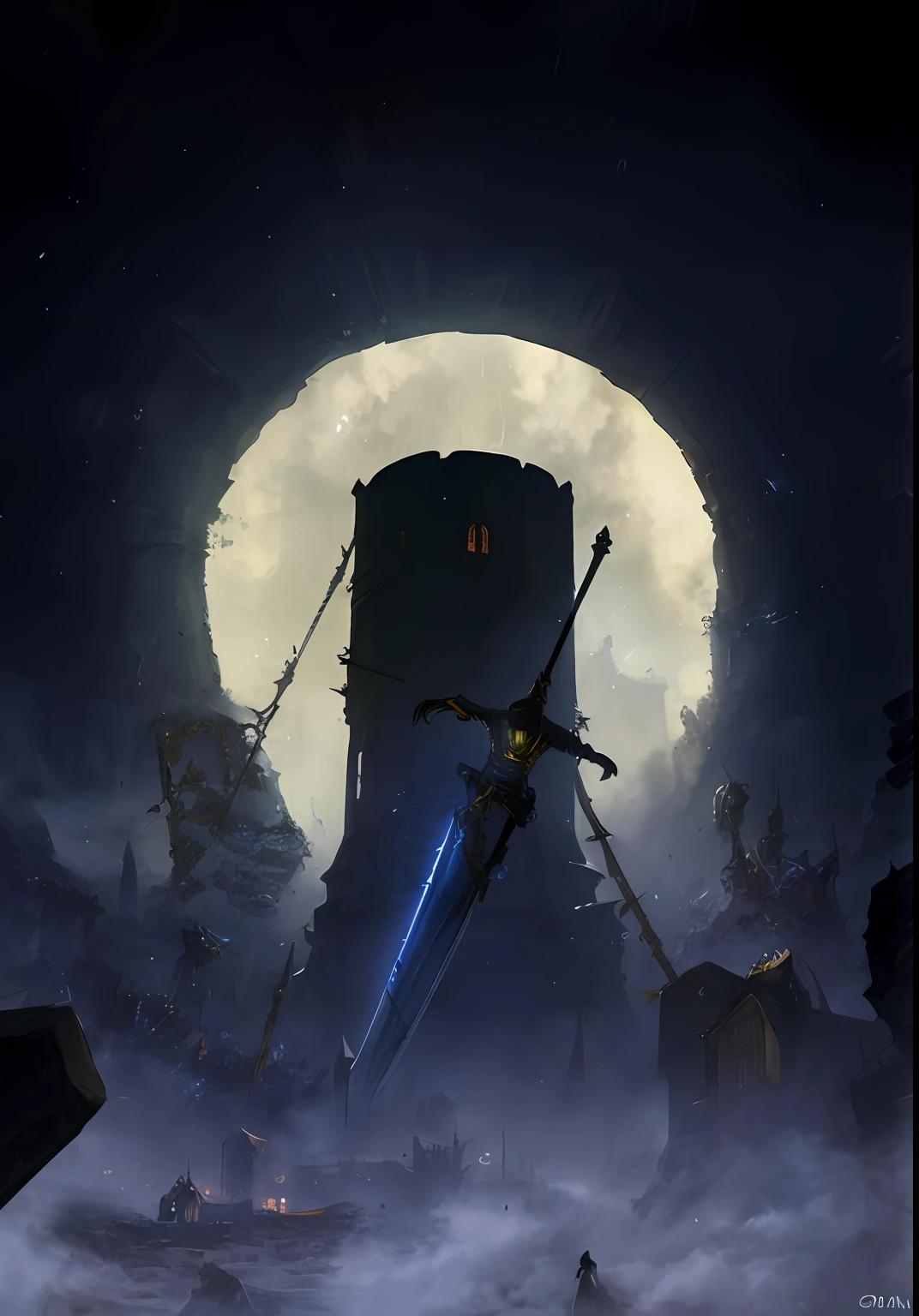 In a giant tower with a sword, A scene from the《Plague 2》videogame, for honor charector concept art, painted as a game concept art,