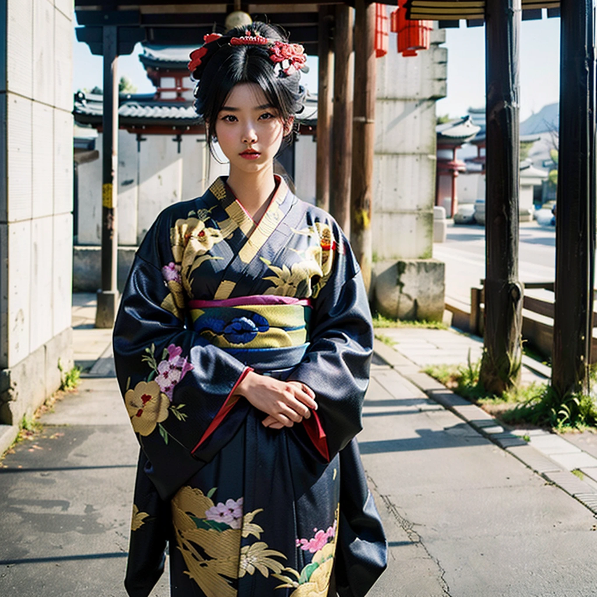 ((top-quality、8k masterpieces:1.3))、foco nítido:1.2、(ultra beautiful faces:1.1)、(street snap:1.5)、(Beautiful girl with black hair in kimono:1.5)、(Meiji period:1.8)