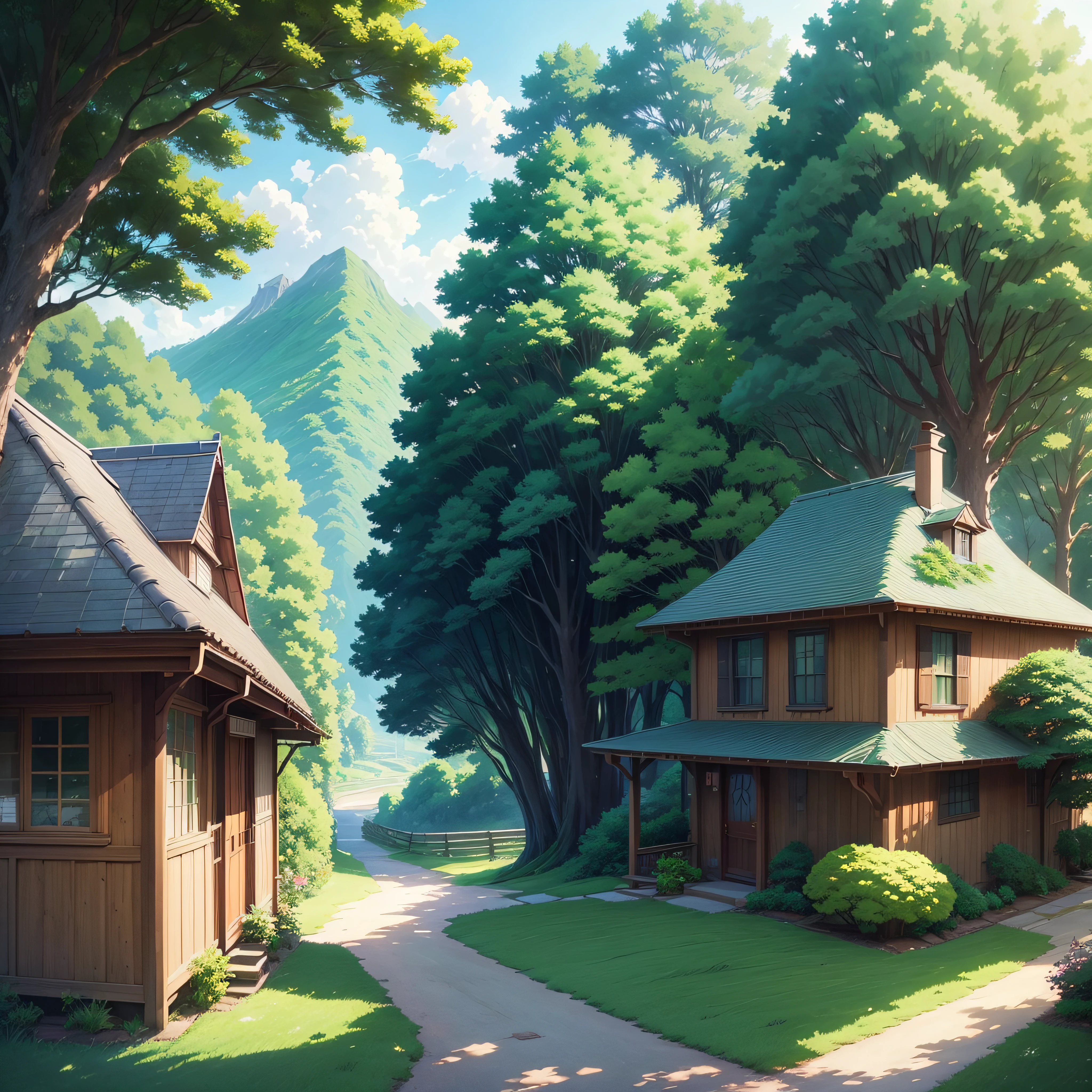 Anime countryside、Anime Background Art、Anime landscapes、Soft Concept Art Studio Ghibli、beautiful anime landscape、Background art concept art with a touch of brush、Studio Ghibli concept art、Ghibli Studio Environment、Anime landscapes、Beautiful anime scenes、View of Ghibli Studio、cottagecore!! --auto