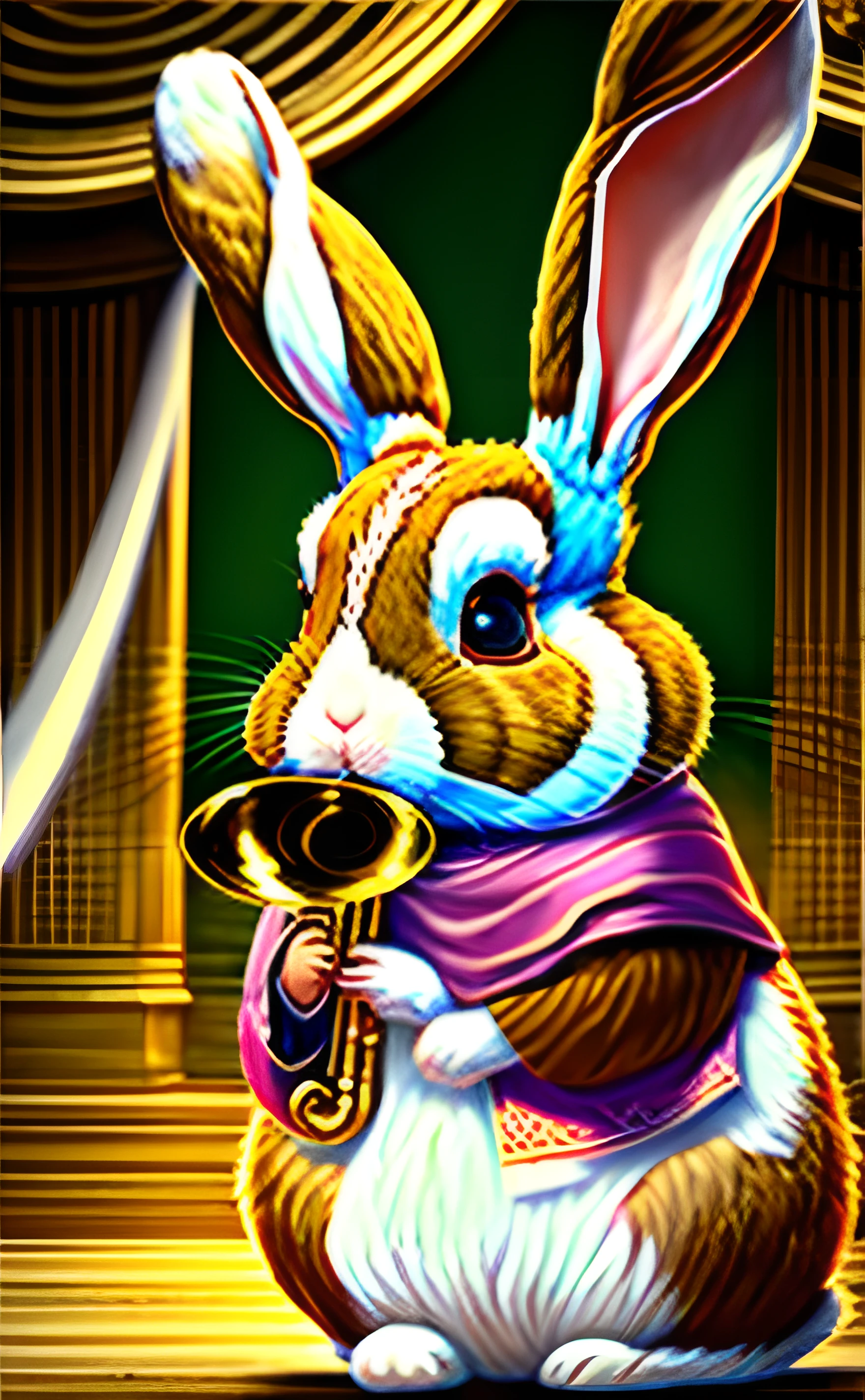 At the time of the trial「One Pope Rabbit with a Trumpet、Judging the other two rabbits。The atmosphere is full of ghosts and anticipation。」