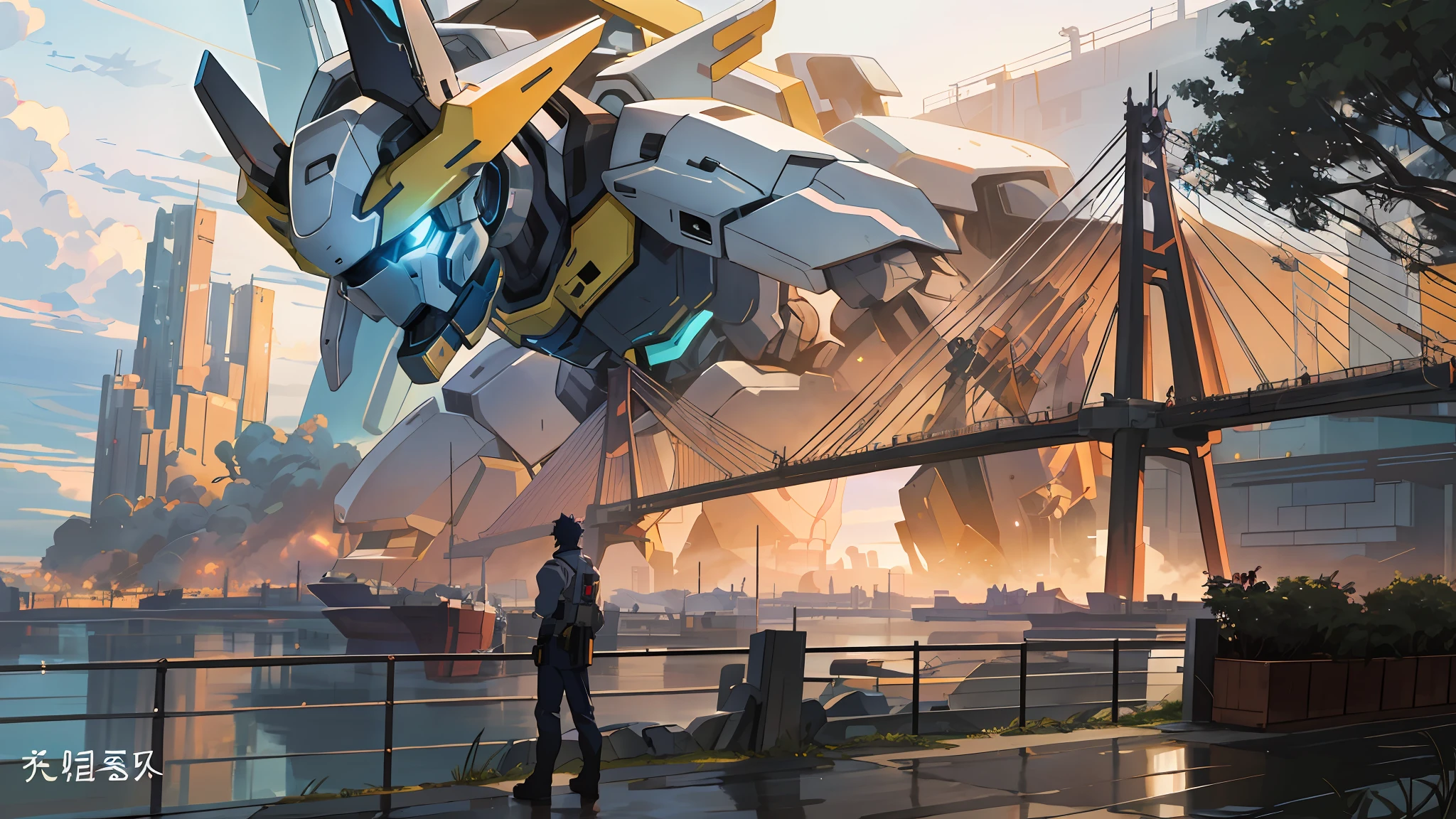 anime - style illustration of a man and a woman looking at a futuristic city, anime mecha aesthetic, mecha art, mecha asthetic, modern mecha anime, inspired by Krenz Cushart, giant anime mecha, mecha anime, an anime large mecha robot, cool mecha style, high quality digital concept art