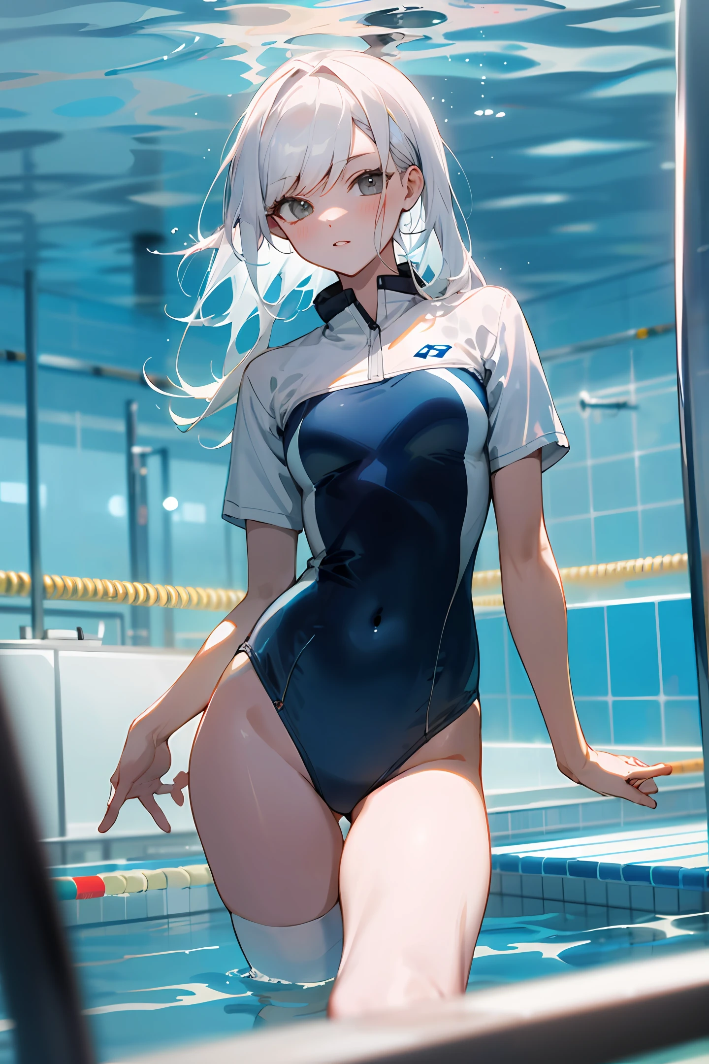 プールに立っている水着を着たアニメの女の子 - SeaArt AI