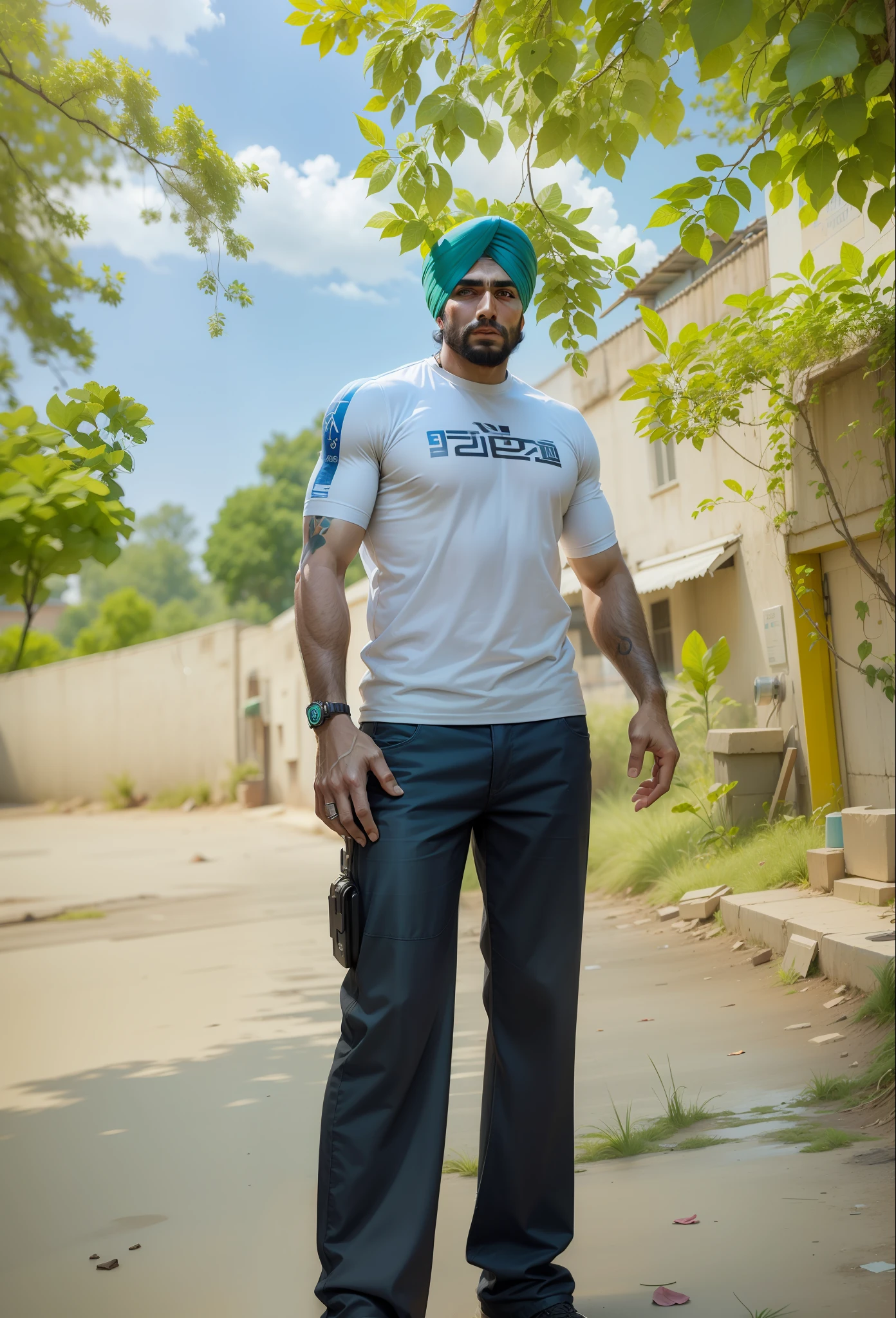Change background cyberpunk handsome punjabi man, realistic face, 8k, ultra realistic, punjab man
