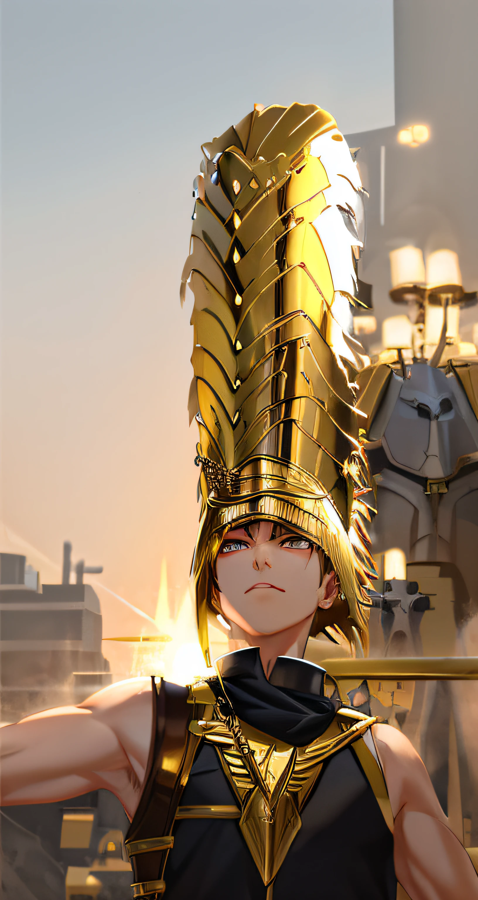 Gold armor，Reflective，metals，egyption，arma，battle armor，punk，The armor on the body is made of gold，A vest。Body armor